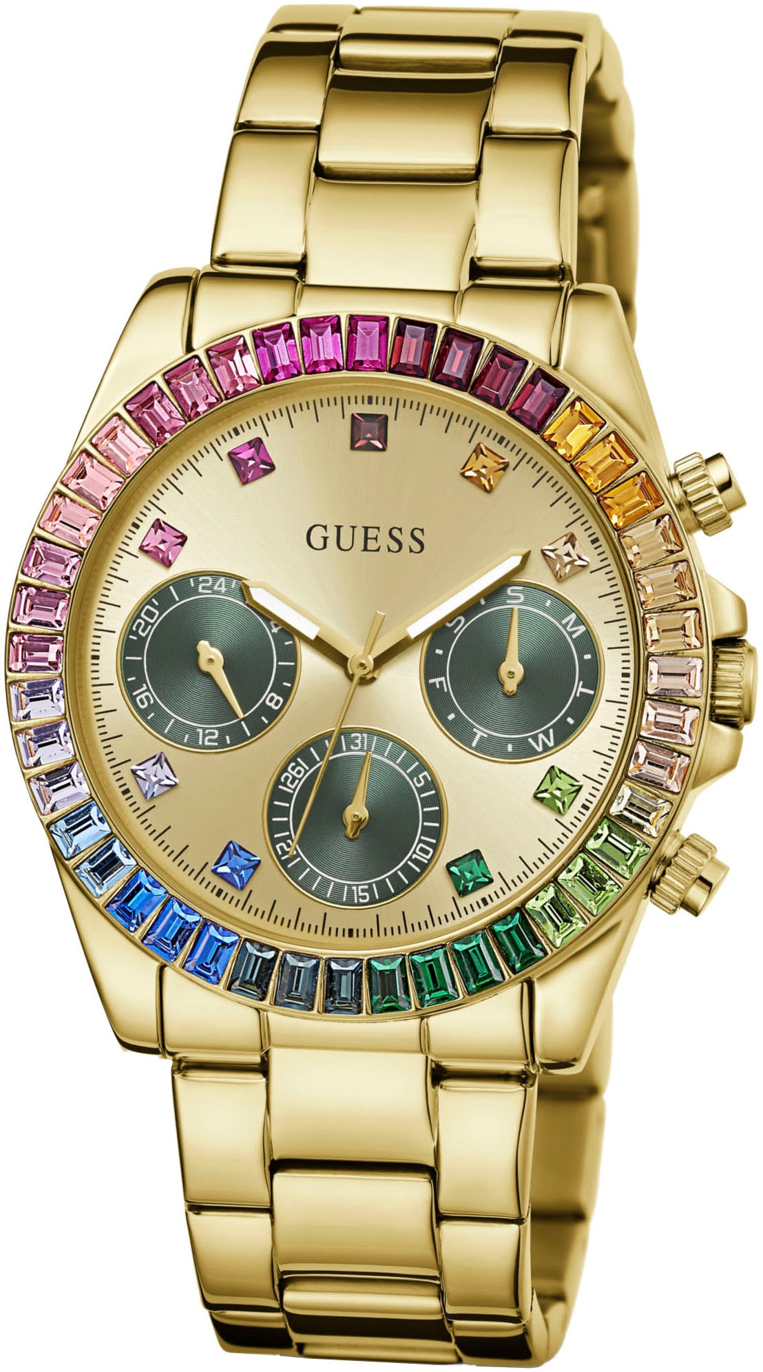 Guess Multifunktionsuhr »HALO«, Quarzuhr, Armbanduhr, Damenuhr, Datum, 12/24-Std.-Anzeige