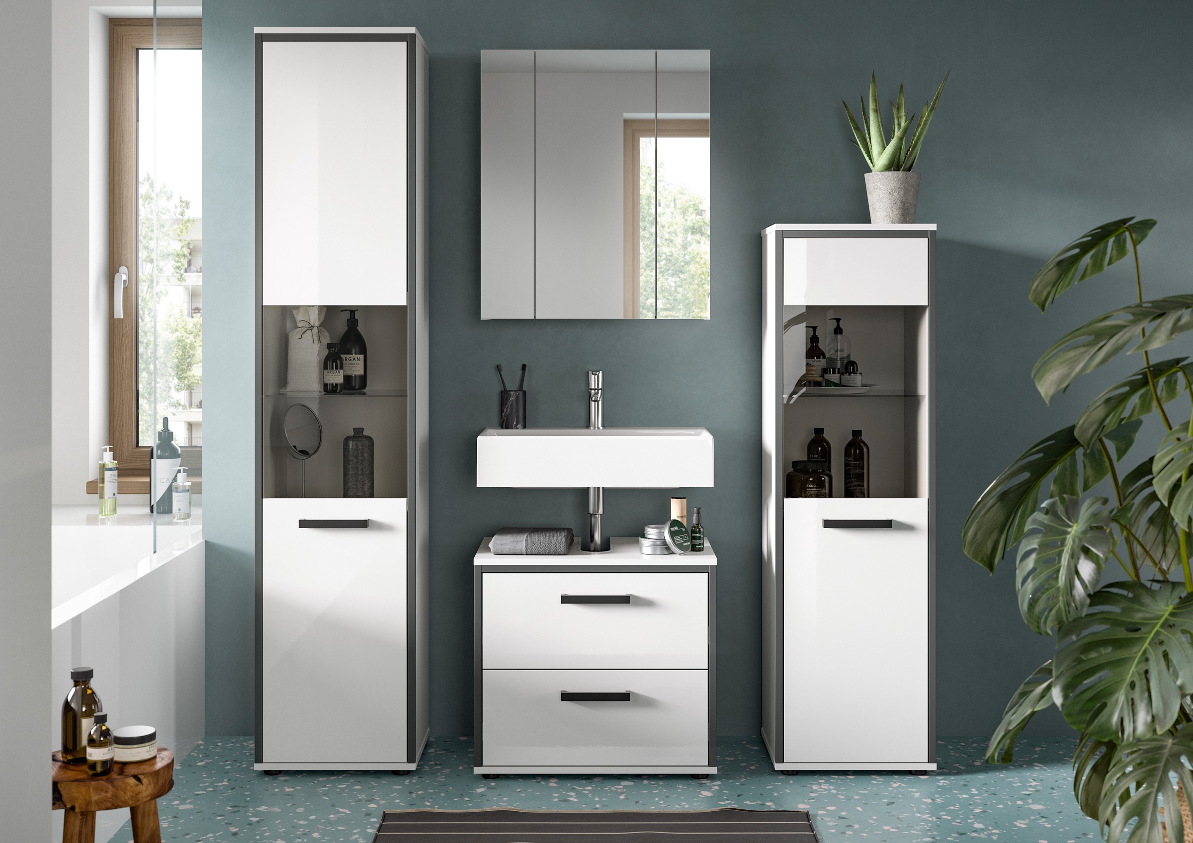 welltime Badmöbel-Set "KAJO, 4-tlg. Badkombination, weiß hochglanz" Set, Se günstig online kaufen