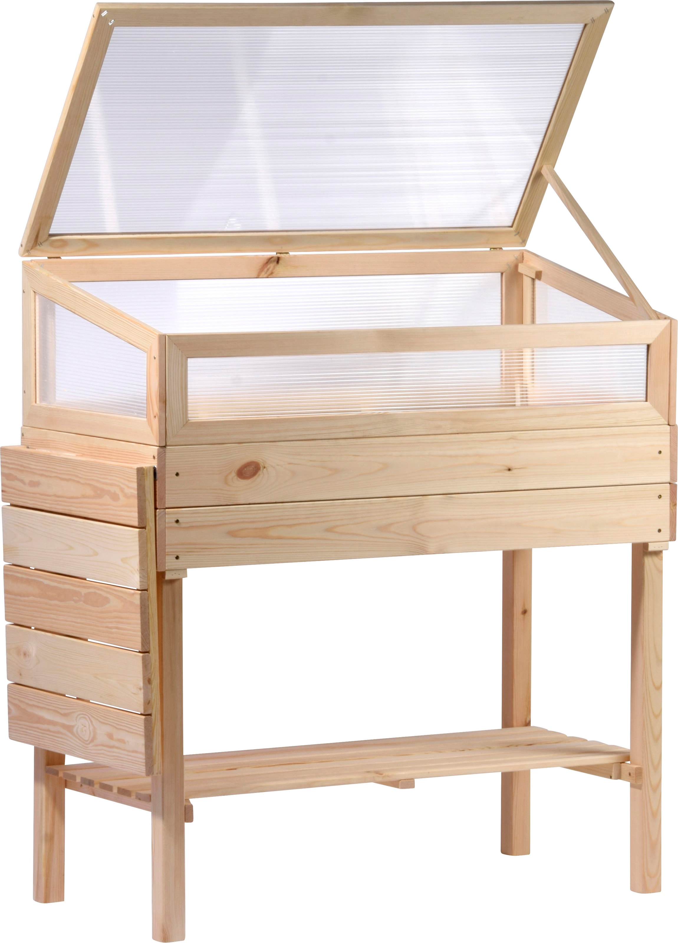 dobar Hochbeet erhöhtes Frühbeet mit Tisch & Haken, Gr. L, transparent, Kiefer