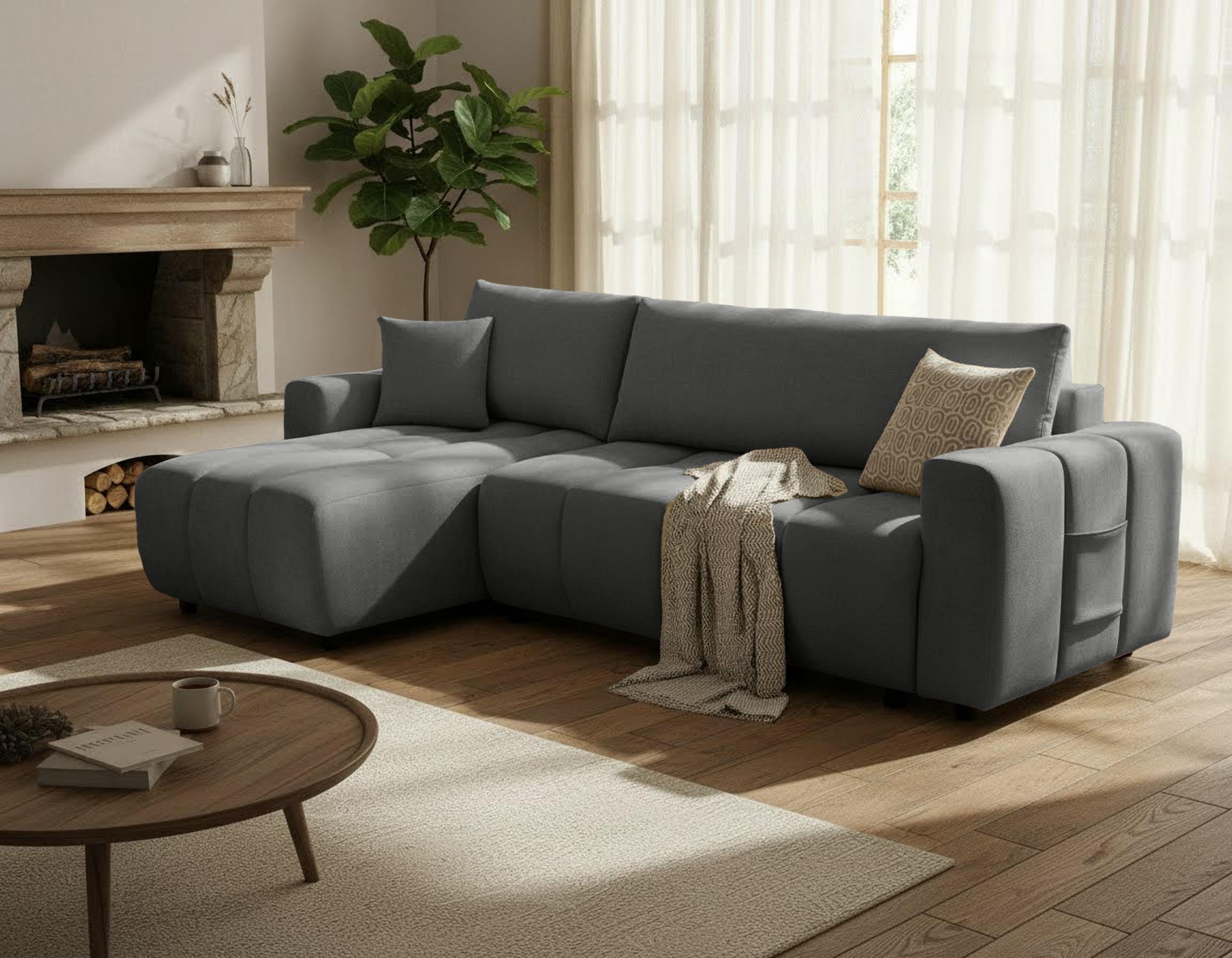 OTTO home Ecksofa »YLVAA L-Form, 241 cm - Schlafsofa« Schlaffunktion (132/200), Boxspring, Bettkasten, Feinstruktur-Bezug