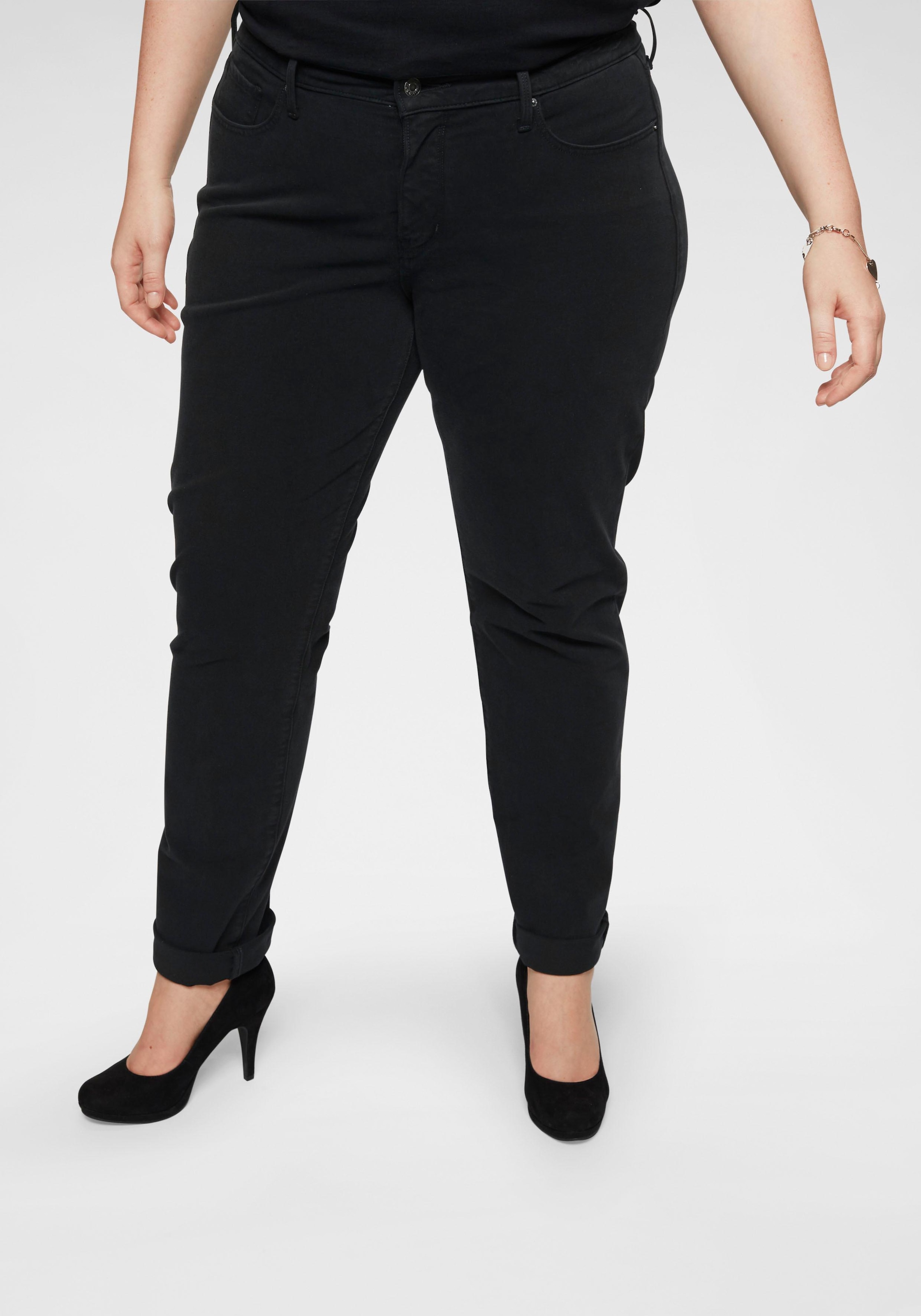 Skinny-fit-Jeans LEVI'S PLUS "311 PL SHAPING SKINNY *D", Damen, Gr. 20 (52), Länge 28, schwarz, Denim/Jeans, Obermaterial: 78% Baumwolle, 21% Polyester, 1% Elasthan, unifarben, skinny fit knöchellang, Jeans, figurformend mit Stretch