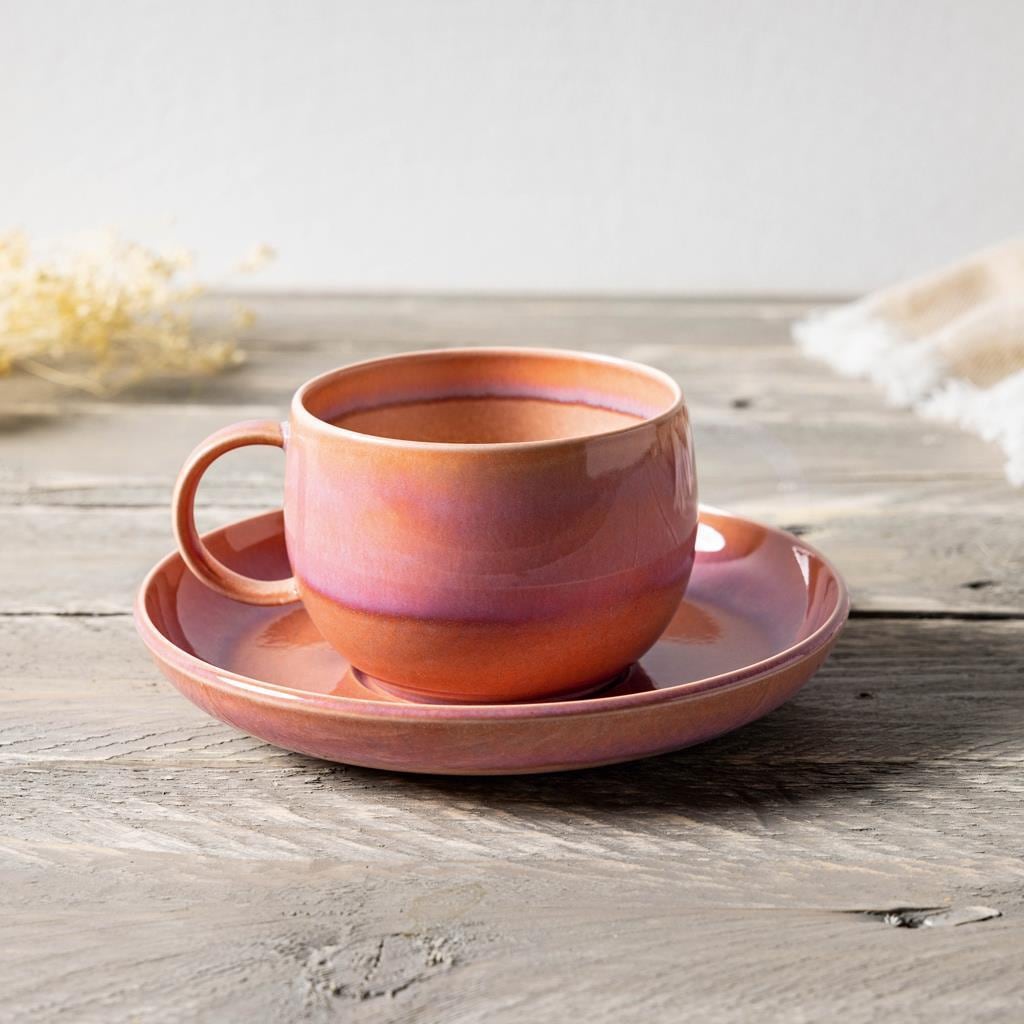 like. by Villeroy & Boch Tasse »Kaffeetassen mit Untertassen Perlemor Coral 190 ml 6er Set rosa« Spülmaschinengeeignet, Mikrowellengeeignet