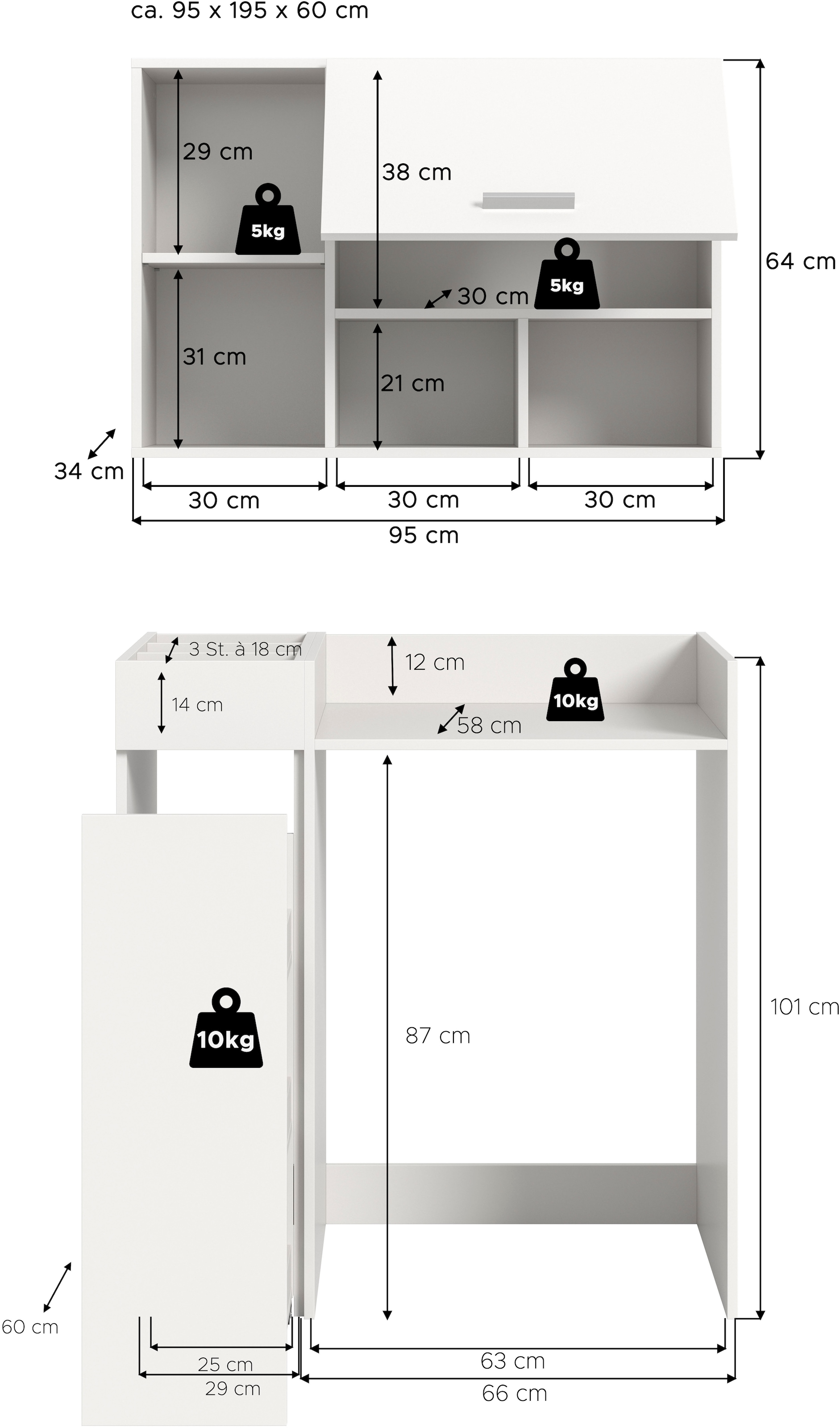 welltime Badmöbel-Set »FALAS, TOPSELLER!, 3-teilig, Hauswirtschaftsraum Set, Breite 95 cm« Set, bestehend aus: Waschmaschinenumbauschrank, Standregal & Hängeschrank, 3 Stk. tlg.
