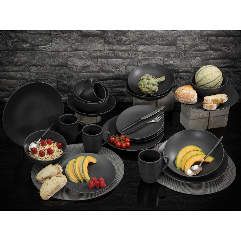 CreaTable Kombiservice »Geschirr-Set Soft Touch Black«, (Set, 20 tlg., Kaffeeservice und Tafelservice im Set, für 4 Personen)