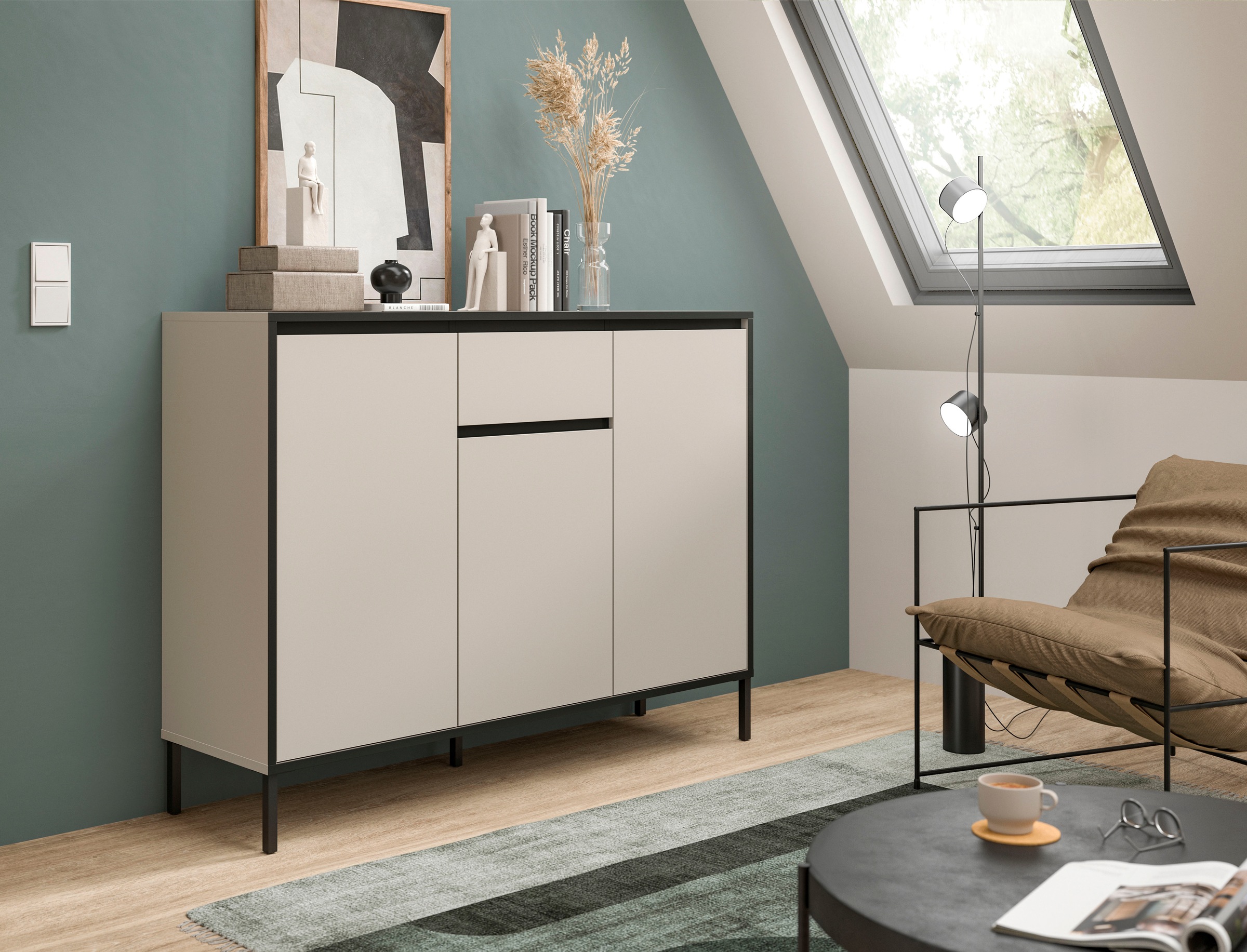 INOSIGN Sideboard "NORT, Höhe: 101cm, mit Metall Stabfuß, 3 Türen, 1 Schubk günstig online kaufen