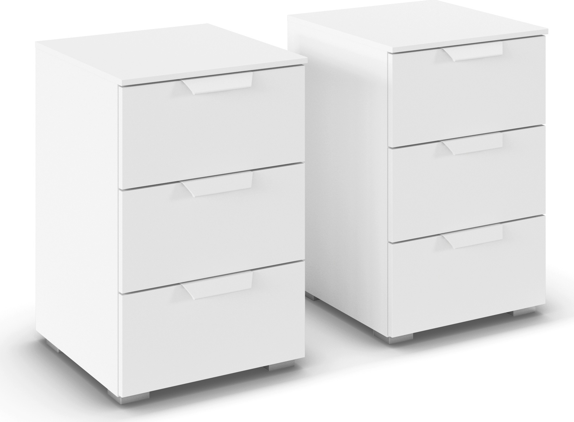 rauch Nachtkommode »Nachttisch Nachtkonsole COSTA Set mit farblich passenden Metallgriffen« in 2 Griff-Farben, Breite je 40 cm, 2 Stk. tlg. je drei geräumige Schubladen MADE IN GERMANY