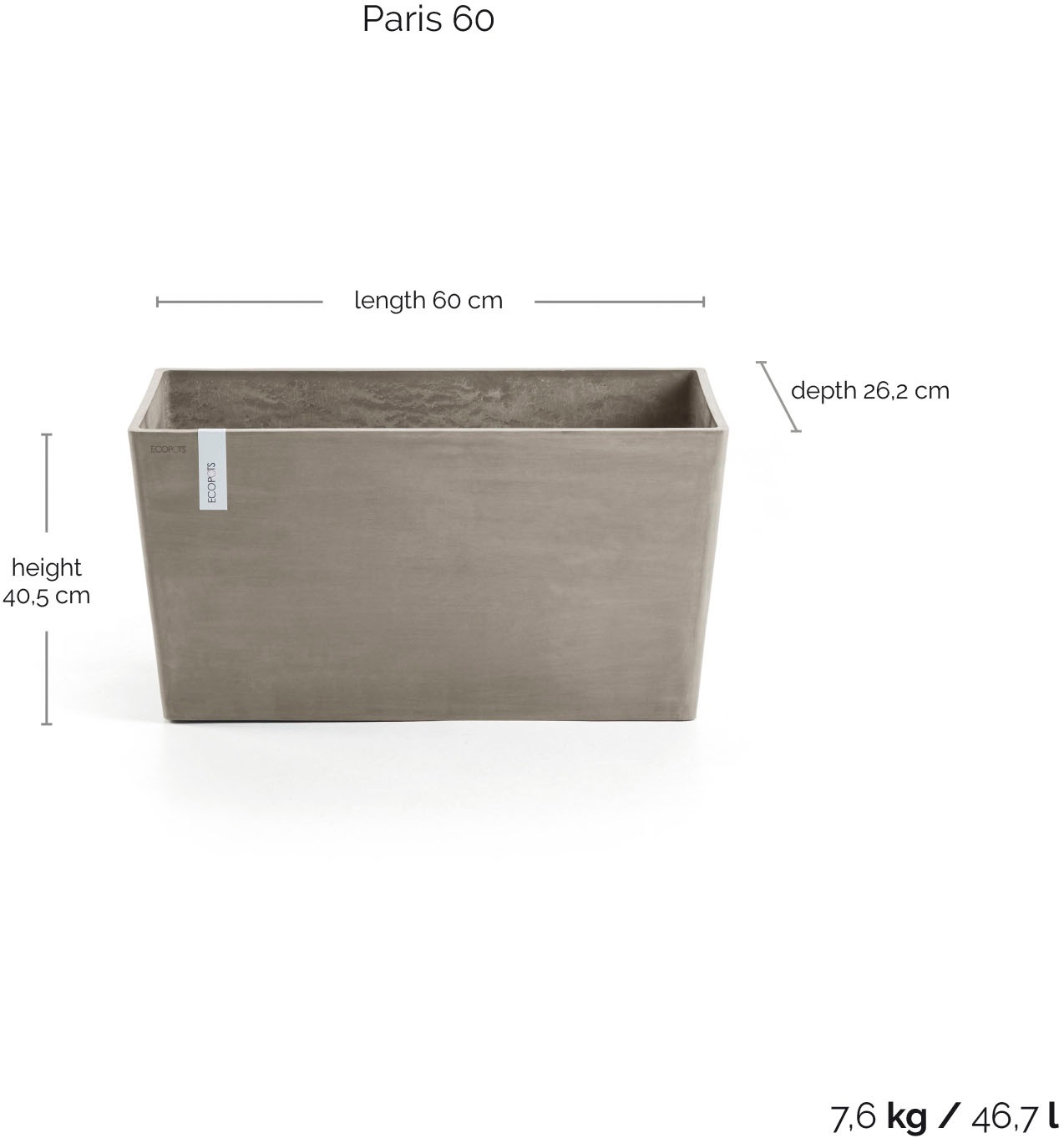 ECOPOTS Blumentopf »Paris 60 Taupe« für den Außenbereich: frostsicher, bruchsicher und lichtbeständig