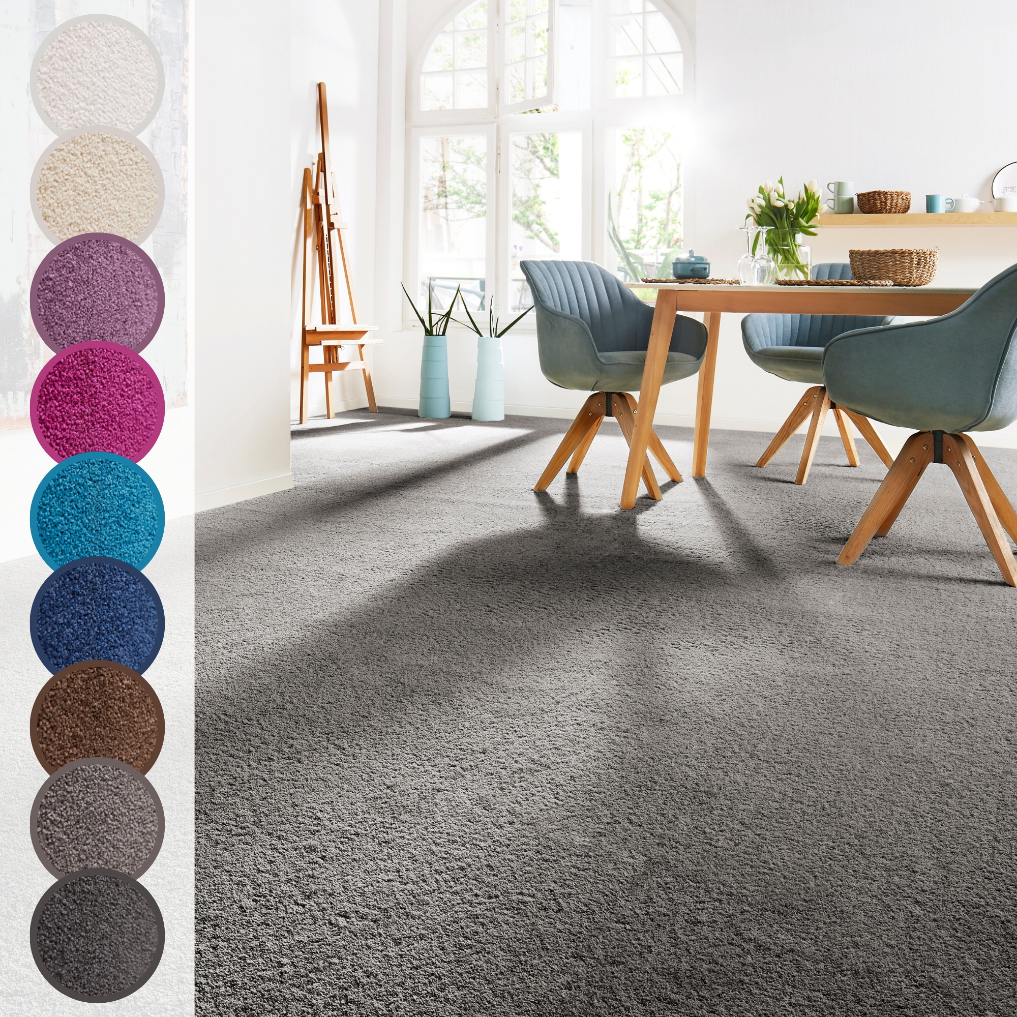 Andiamo Teppichboden "Sophie, Frisee-Velours, Gesamthöhe 12 mm, Luxusklasse LC3" rechteckig Uni Farben, Breite 400 cm oder 500 cm, strapazierfähig & pflegeleicht