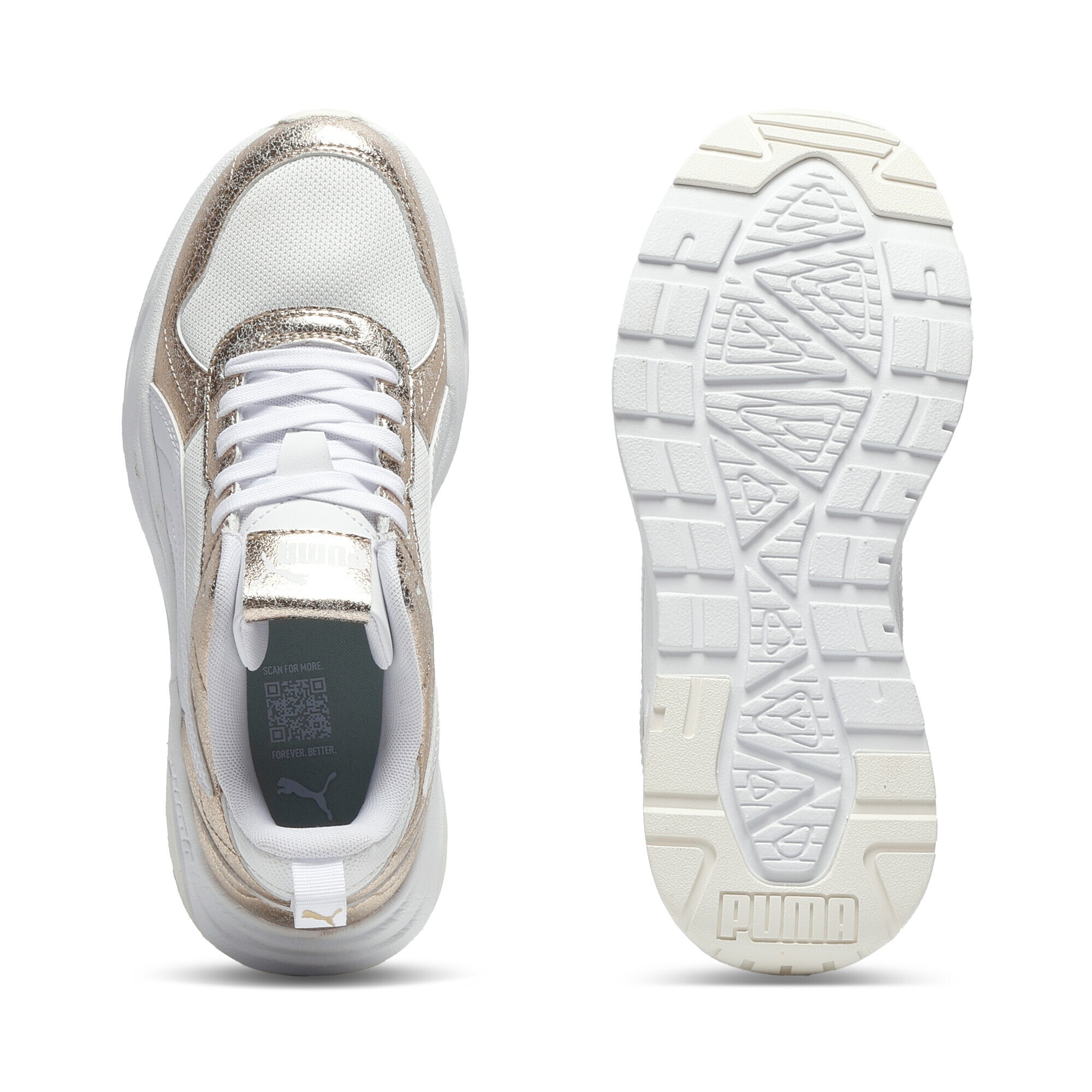 Sneaker PUMA "Trinity 2 Metallic Whisper Sneakers Damen", Damen, Gr. 40.5, weiß gold warm, Obermaterial: Textil, Synthetik; Futter: Textil; Innensohle: Textil; Laufsohle: Gummi, Synthetik, Schuhe Sneaker 3