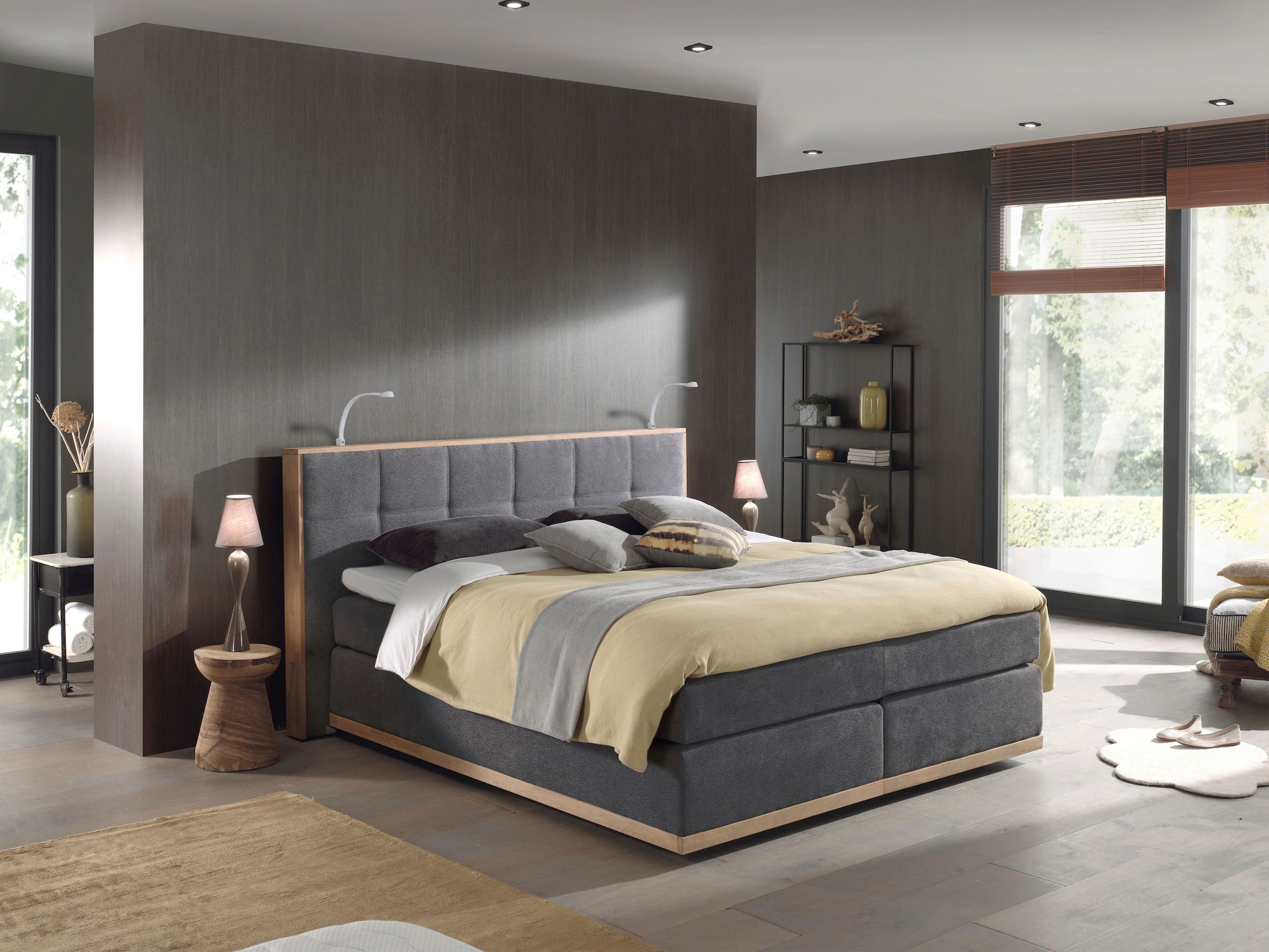 PLACES OF STYLE Boxspringbett "Vinton" aus Eiche, mit LED-Beleuchtung, vers günstig online kaufen