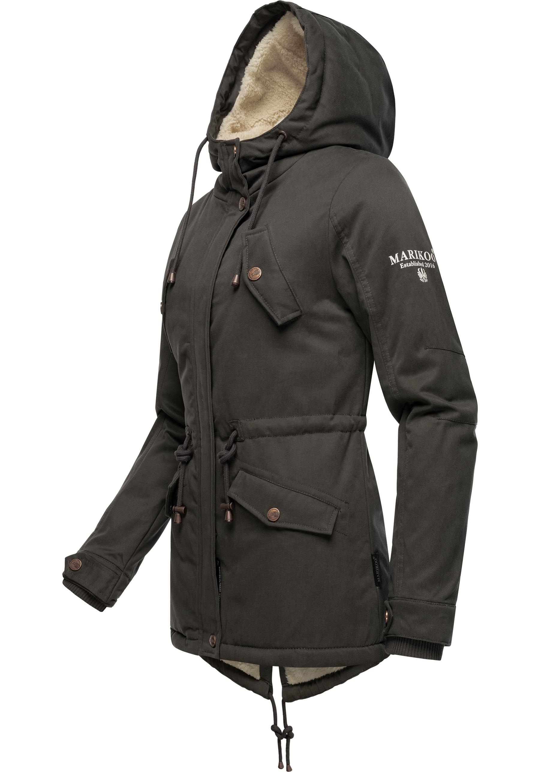 Marikoo Winterjacke »Manolya«, mit Kapuze, stylischer Kurzmantel mit weichem Teddyfell-Futter