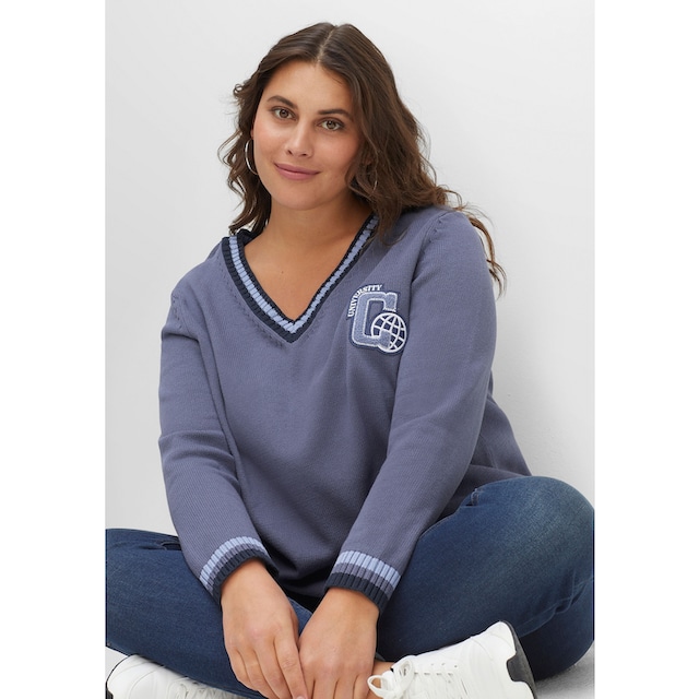 Sheego V-Ausschnitt-Pullover »Große Größen«, im College-Stil, aus reiner  Baumwolle für bestellen | BAUR