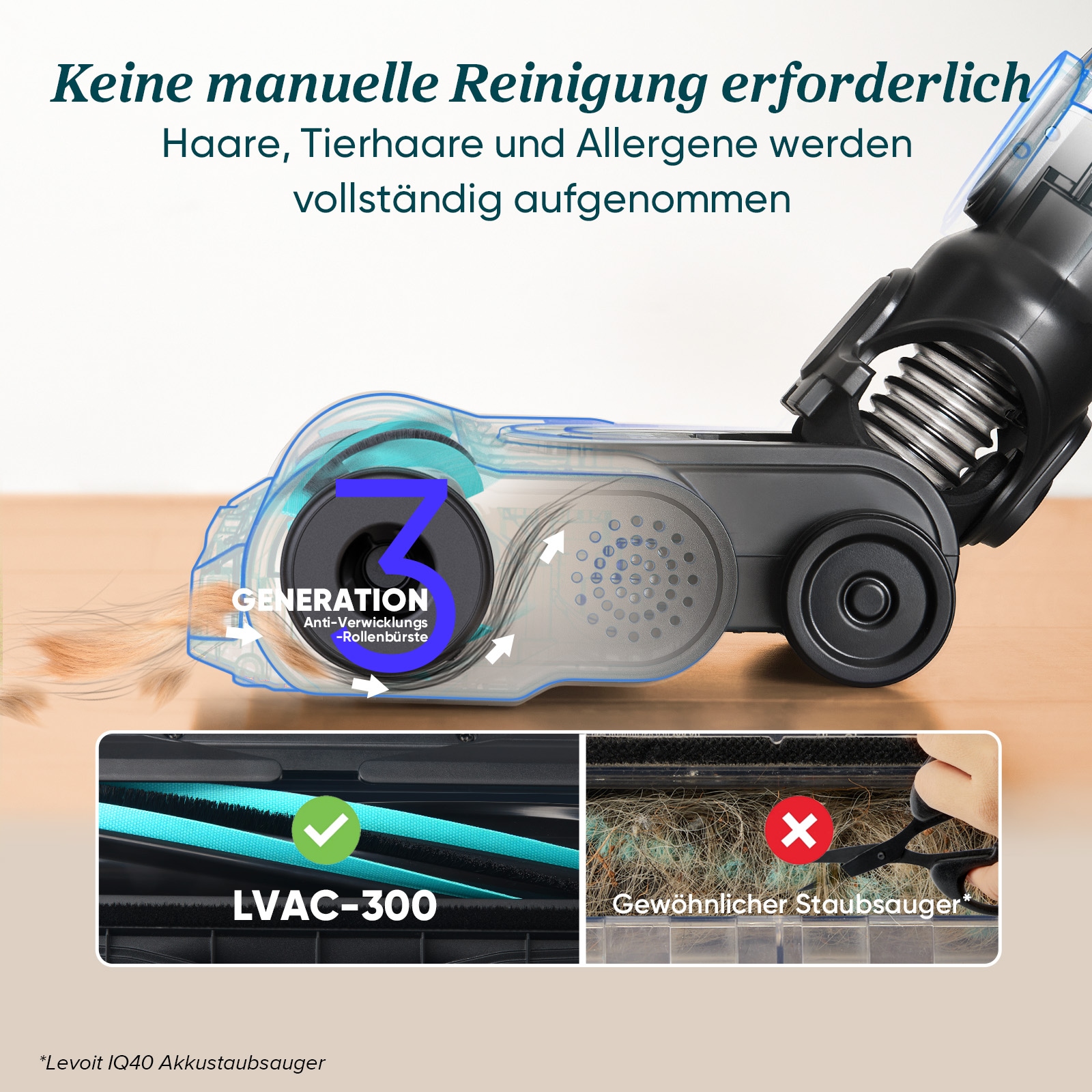 Levoit Akku-Bodenstaubsauger »LVAC-300 Plus« 99,99% HEPA-Filtration, Anti-Tangle, LED-Display, bis zu 60 Minuten