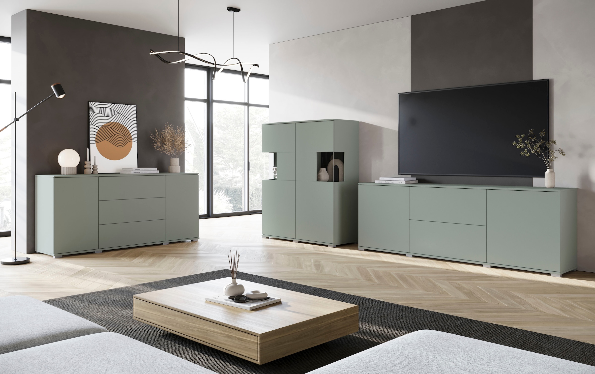 INOSIGN Highboard »Kenia«, (1 St.), Modernes Highboard mit Glastüren, Breite 100 cm