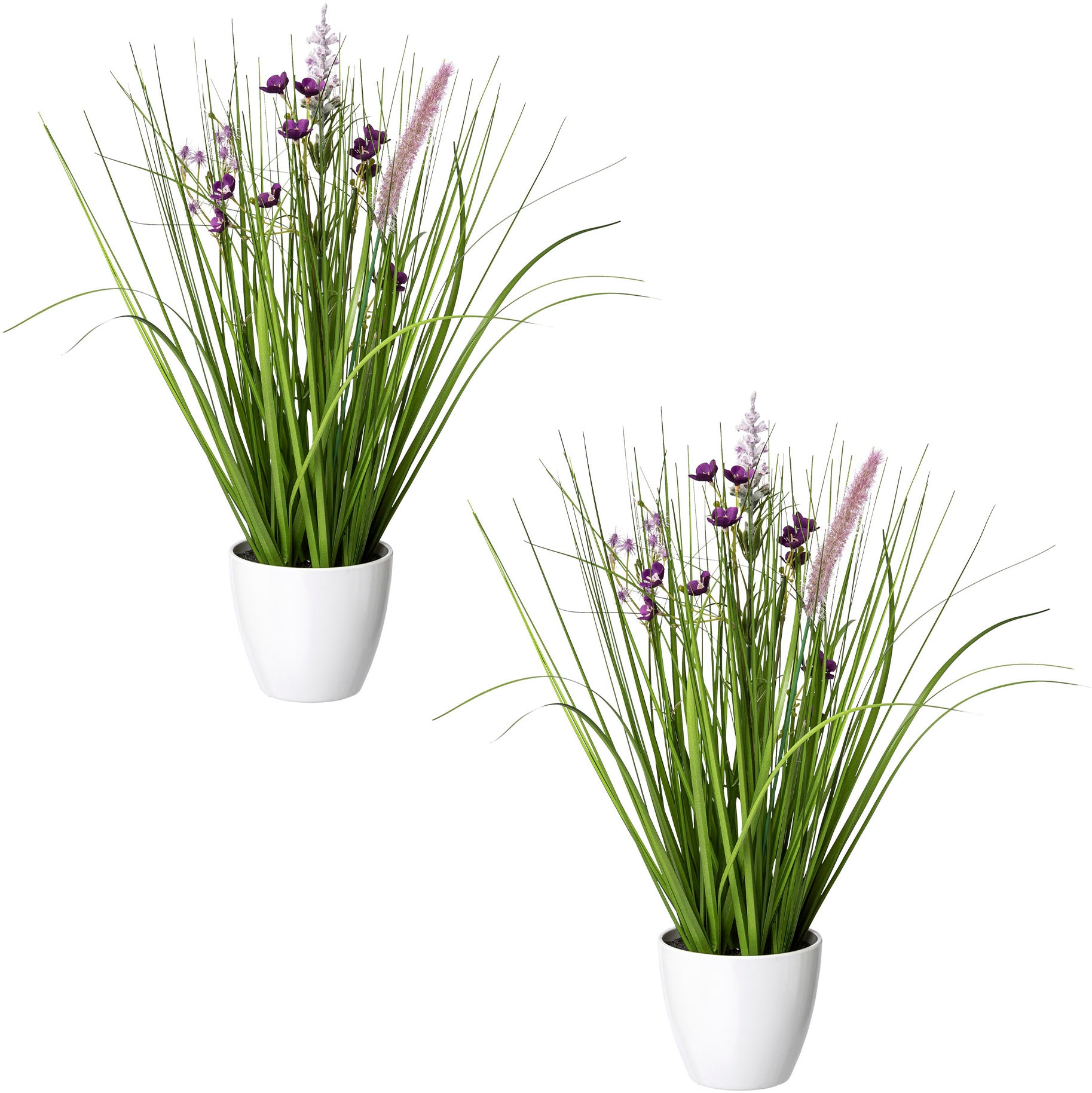 Kunstgras »Blüten-Gras-Mix«, in weißer Kunststoffschale