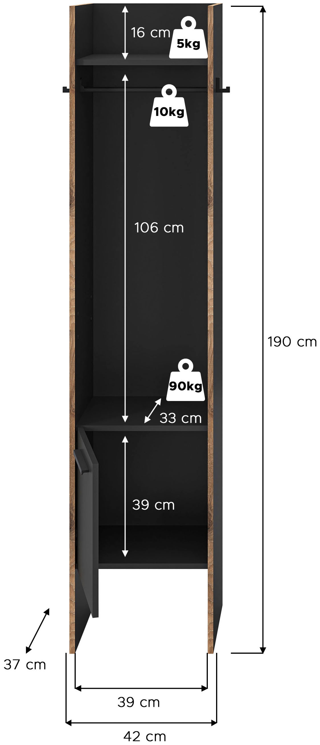 INOSIGN Garderobenschrank »MUSTA, Breite: 42cm, inkl. Kleiderstange, 2 Haken, 1 Tür«, Dielenschrank, Flurschrank, Schrank, Universalschrank, Sitzbank