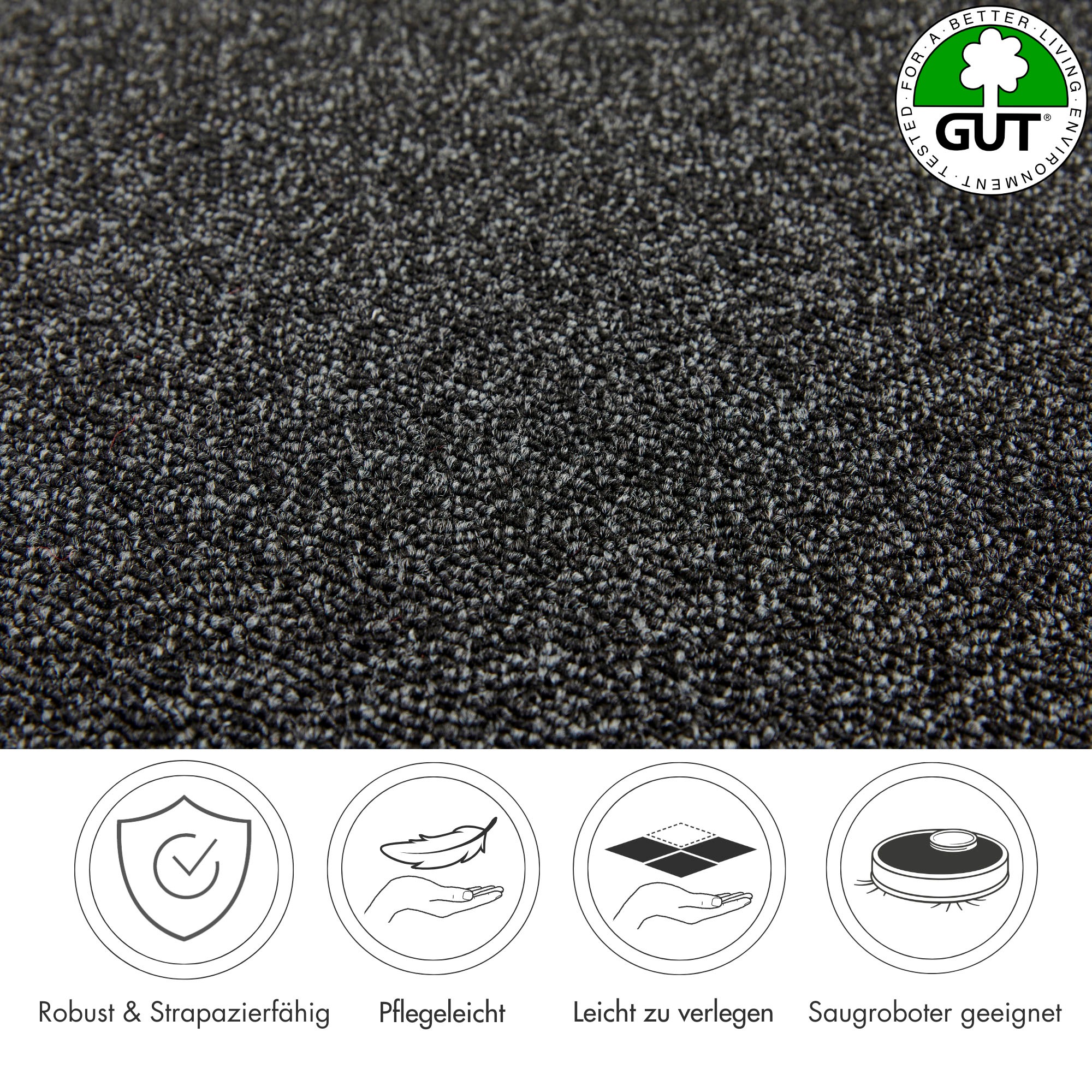 Teppichboden ANDIAMO "Matz, Schlinge, Gesamthöhe 6 mm, Made in Belgium", schwarz, B:500cm L:300cm, Kunstfaser, Teppiche, meliert, Breite 400 cm oder 500 cm, strapazierfähig & pflegeleicht 2