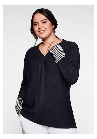 Sheego V-Ausschnitt-Pullover »Pullover«, mit geringeltem Ärmelbündchen kaufen