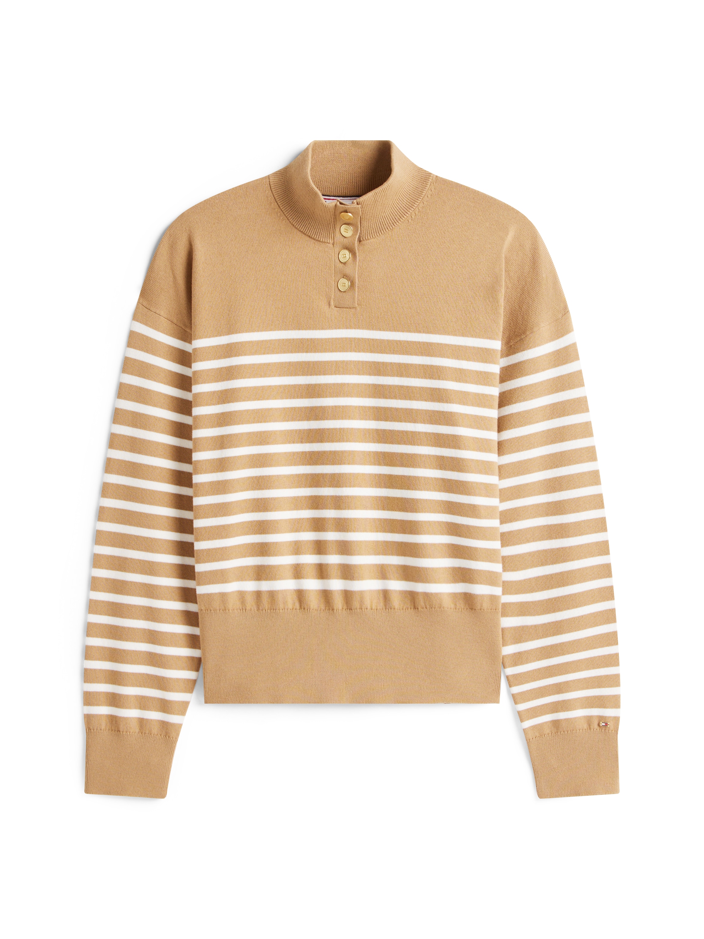 Tommy Hilfiger Strickpullover »CO JERSEY GOLD BTN MOCK-NK SWT«, mit goldfarbenen Knöpfen