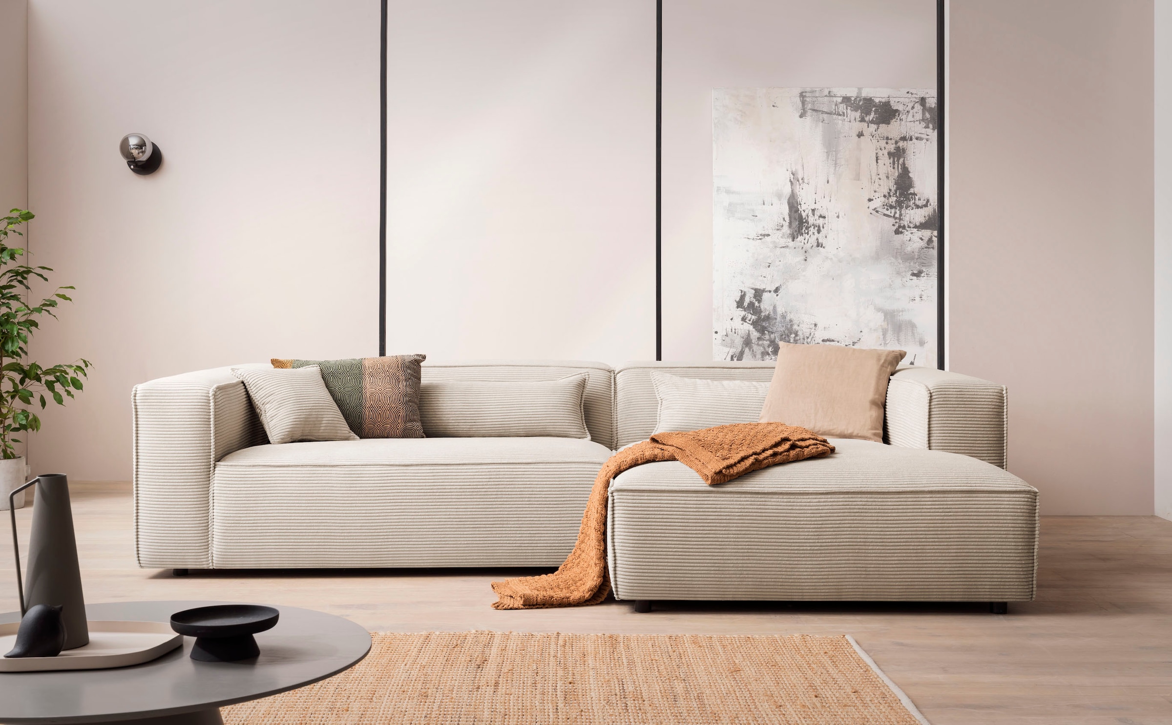 LeGer Home by Lena Gercke Ecksofa »PIARA XXL, Big-Sofa in Cord oder Leinenoptik, L-Form, mit Kedernaht«, wahlweise Ottomane rechts/links, schwarze Füße, extra tiefe Sitzfläche