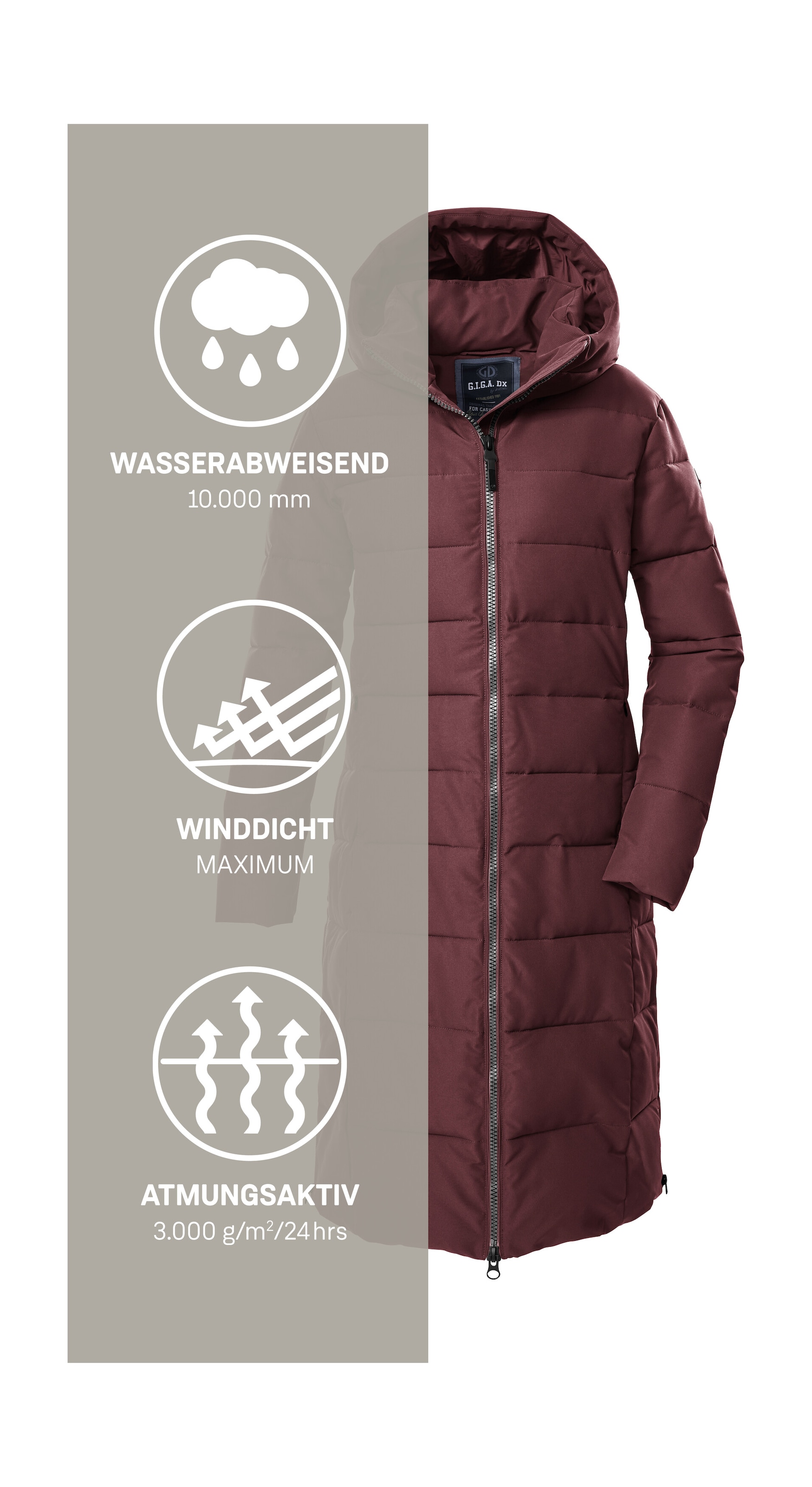 G.I.G.A. DX by killtec Steppmantel »GW 88 WMN QLTD CT« Wasserabweisender, winddichter Mantel mit Daunenoptik und Kapuze