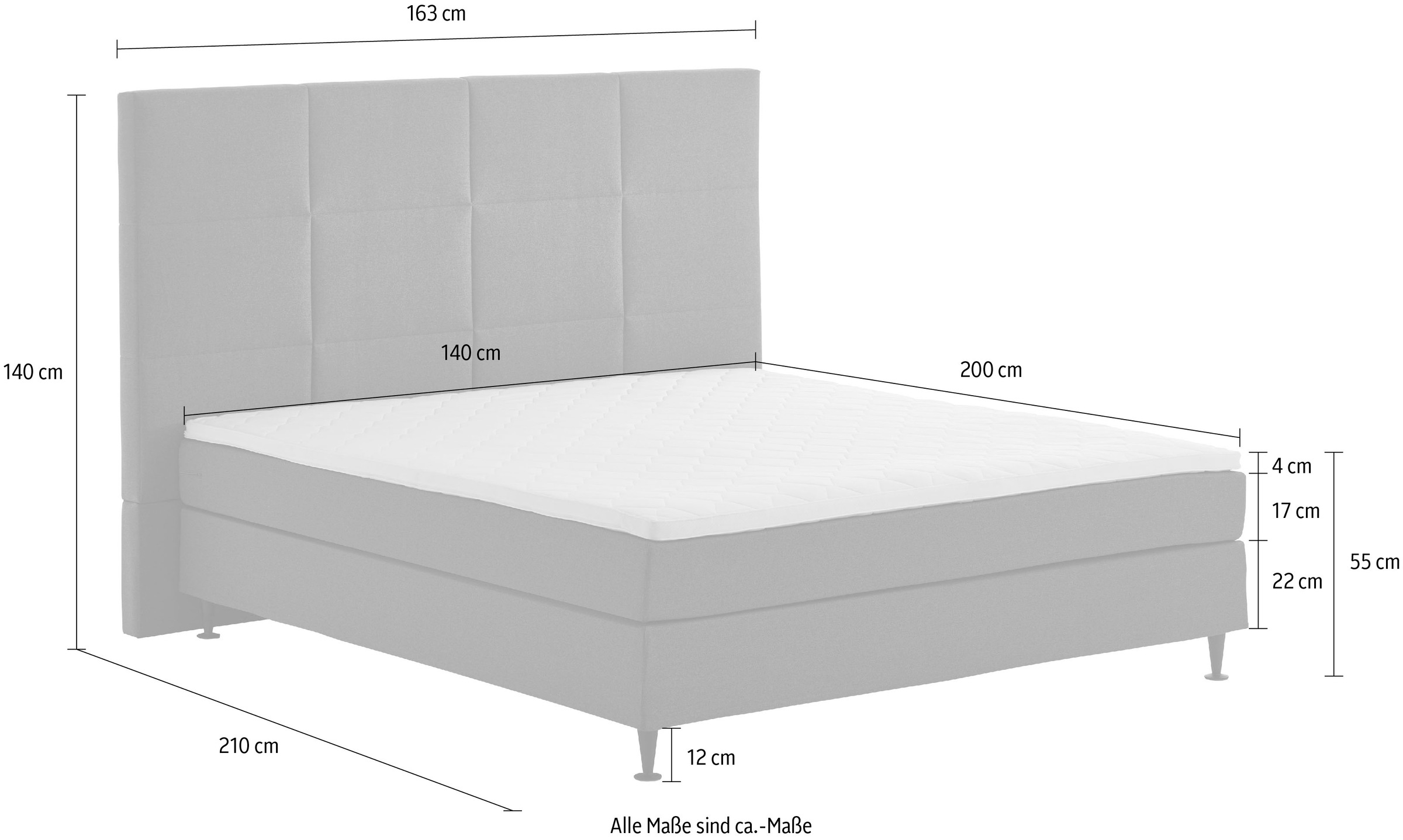 andas Boxspringbett »Linja«, mit Hotelbett-Charakter, Komfortliegehöhe und Topper inklusive