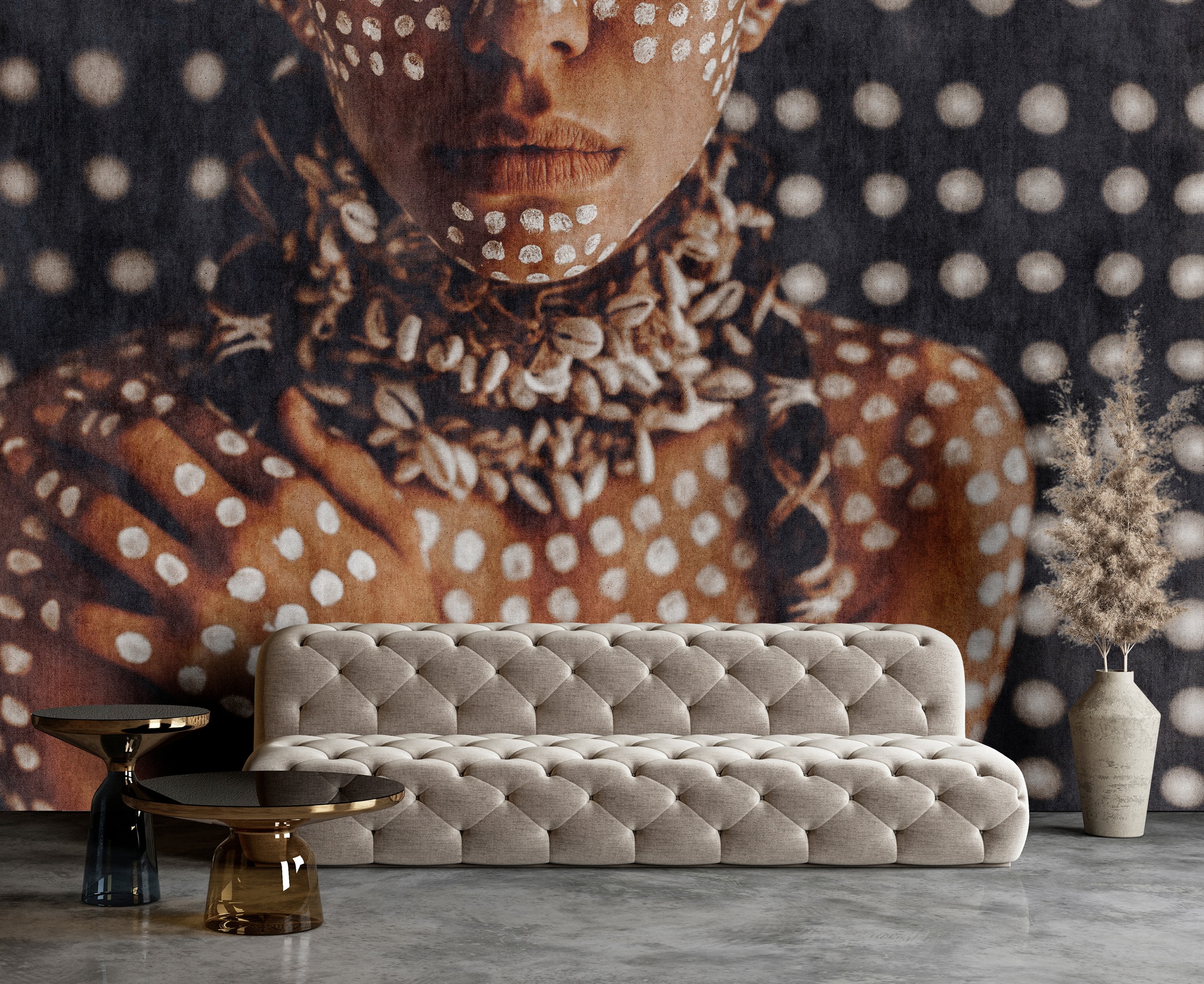 LIVING WALLS Vliestapete "Portraittapete Punktmuster Braun Beige Tribal Look", B/L: 2,7m x 4m, Rollen: 1braun, Wohnzimmer, Tapeten