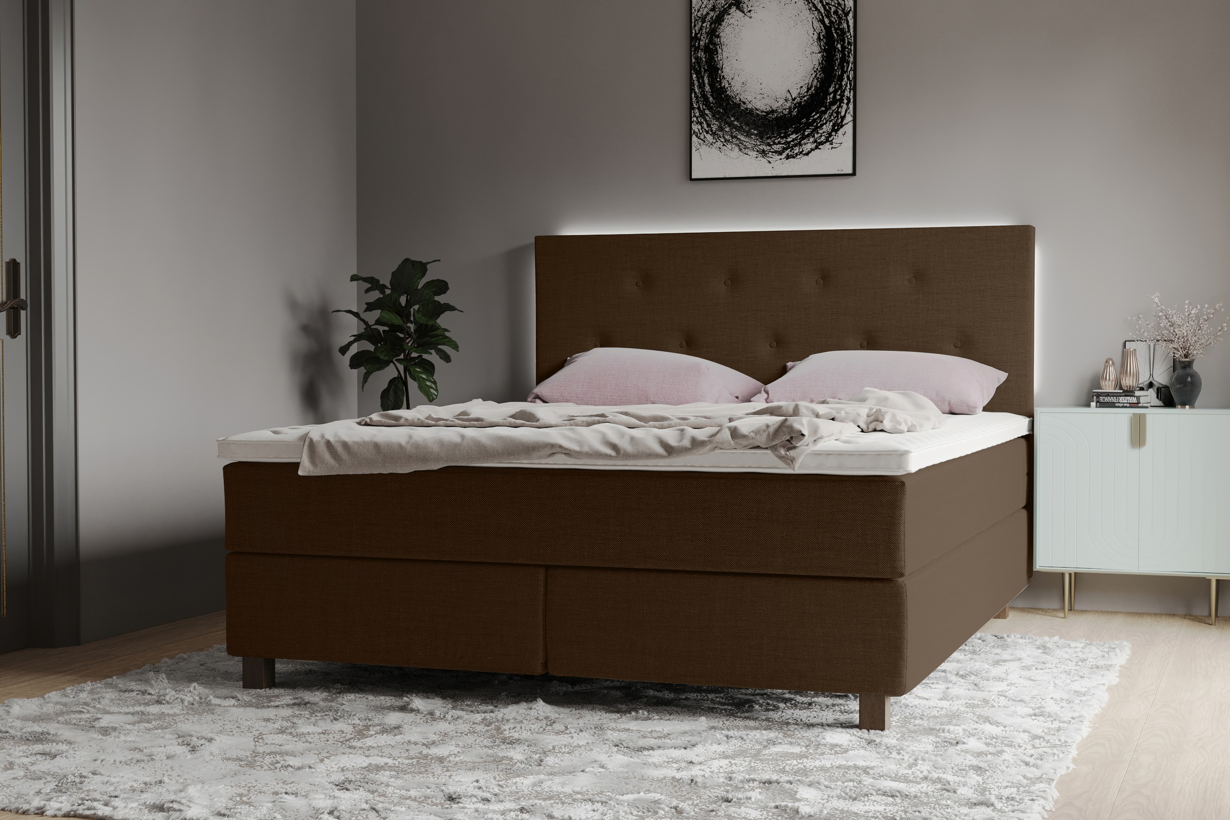 Home affaire Boxspringbett "Alenika" mit LED - Beleuchtung, mit Taschen-Fed günstig online kaufen