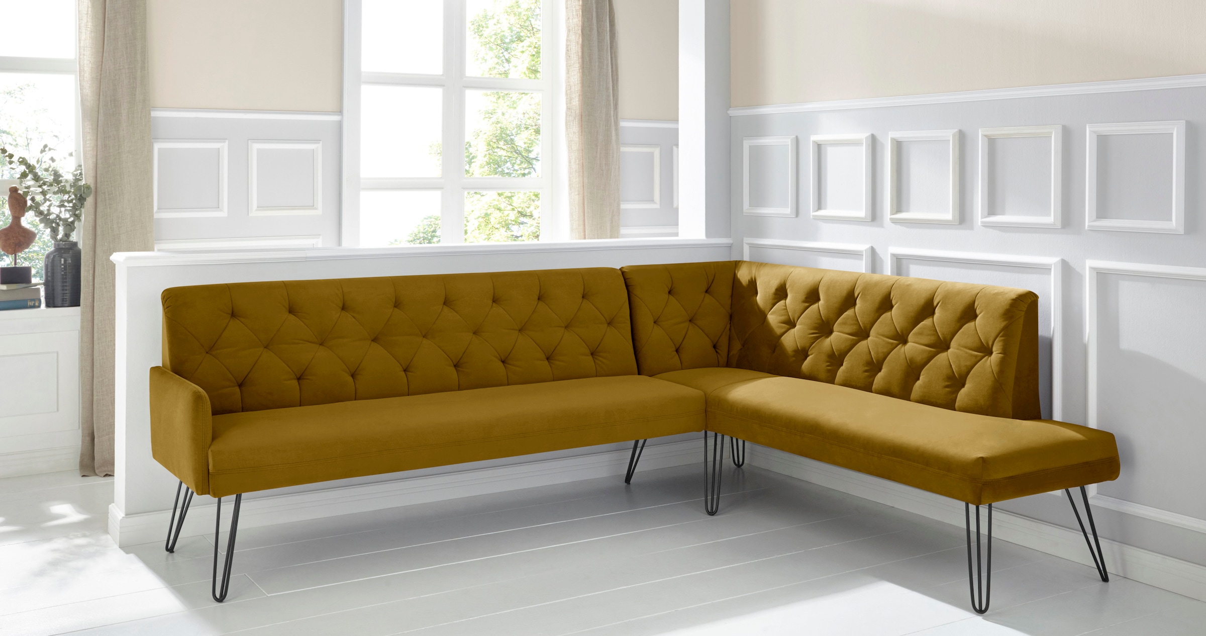 exxpo - sofa fashion Eckbank »Doppio, Chesterfield Optik, komfortabel und bequem, hohe Designfüße«, Frei im...