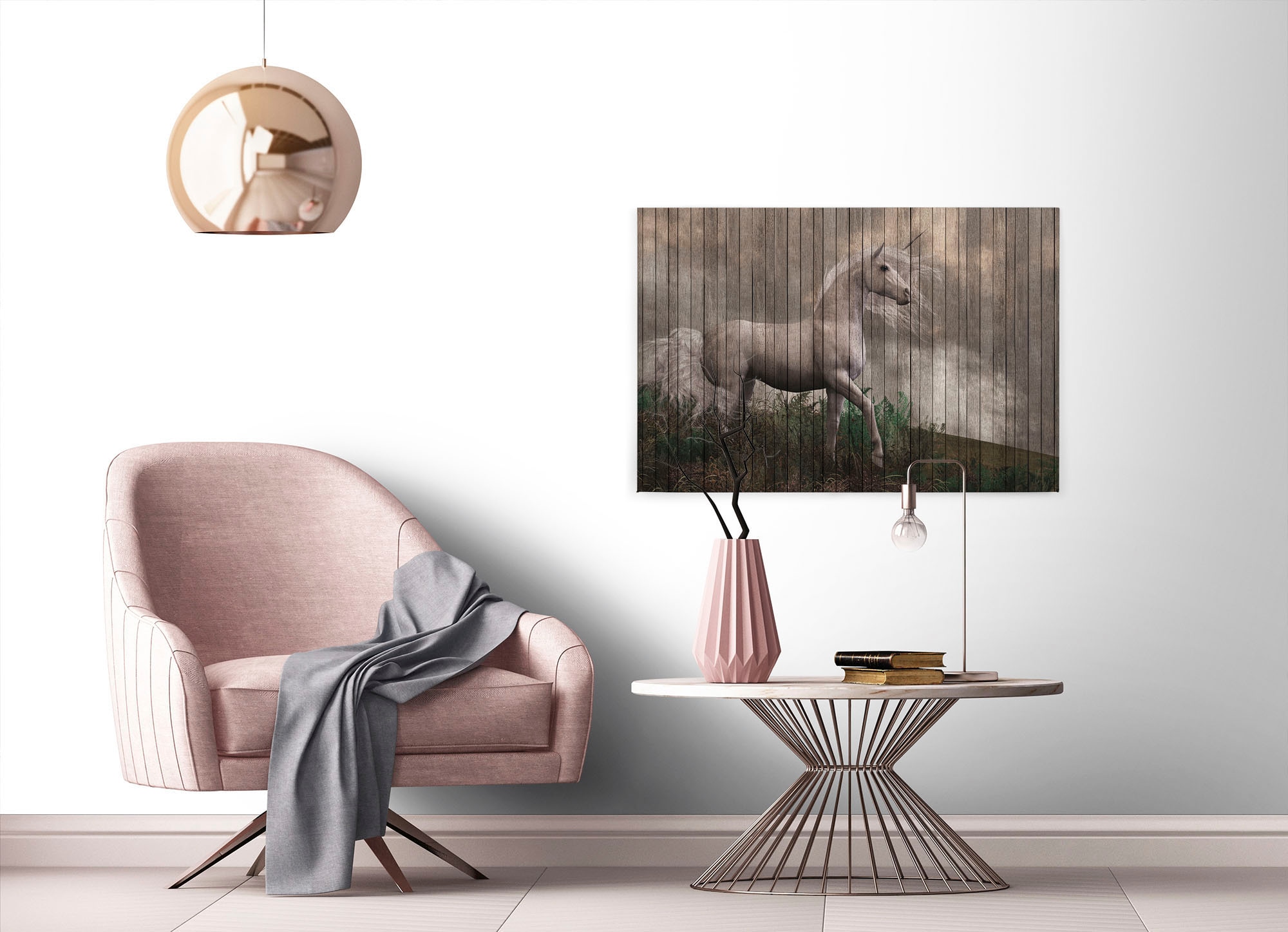 A.S. Création Leinwandbild »fantasy 3«, Tiere, (1 St.), Keilrahmen Bild Holzoptik Einhorn