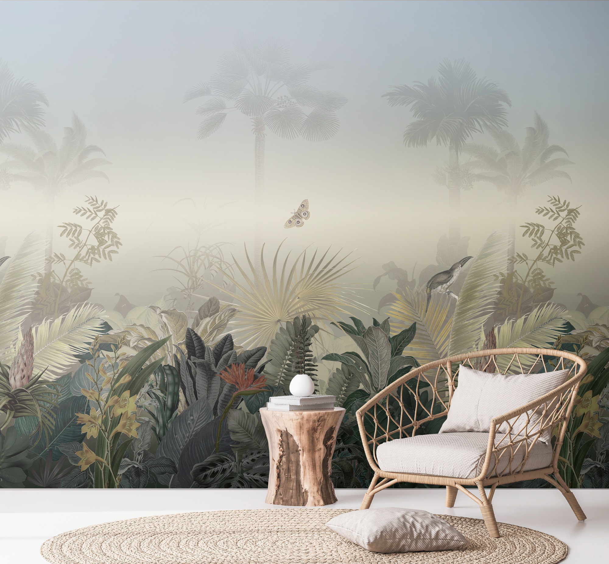 living walls Fototapete "Fototapete Dschungeltapete" gemustert matt neutral glatt Tropische Tapete Palmen Tapeten Wohnzimmer Schlafzimmer Küche Design