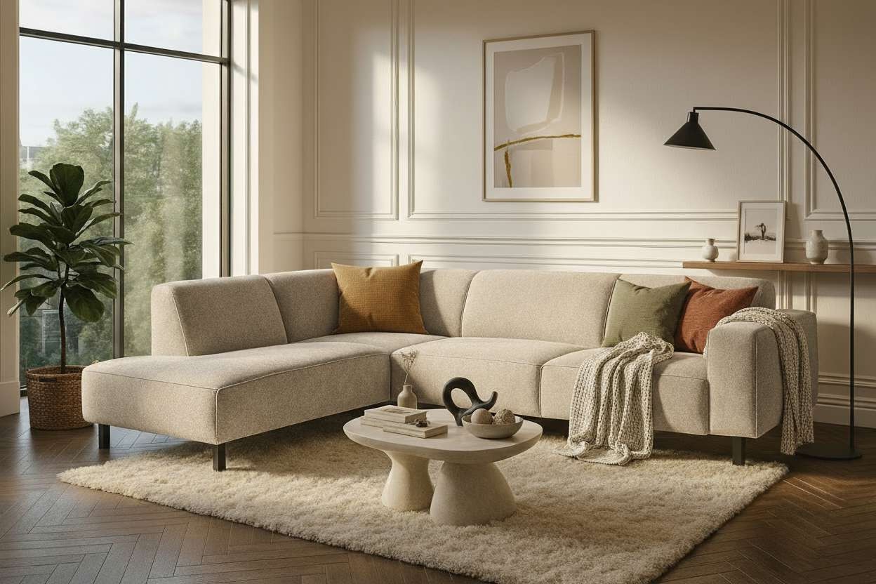 Home affaire Ecksofa "LORCAN mit Holzfuß, Breite 275 cm, weiches Sitzgefühl" Massivholzfüsse, Chenille und Bouclé -Bezüge