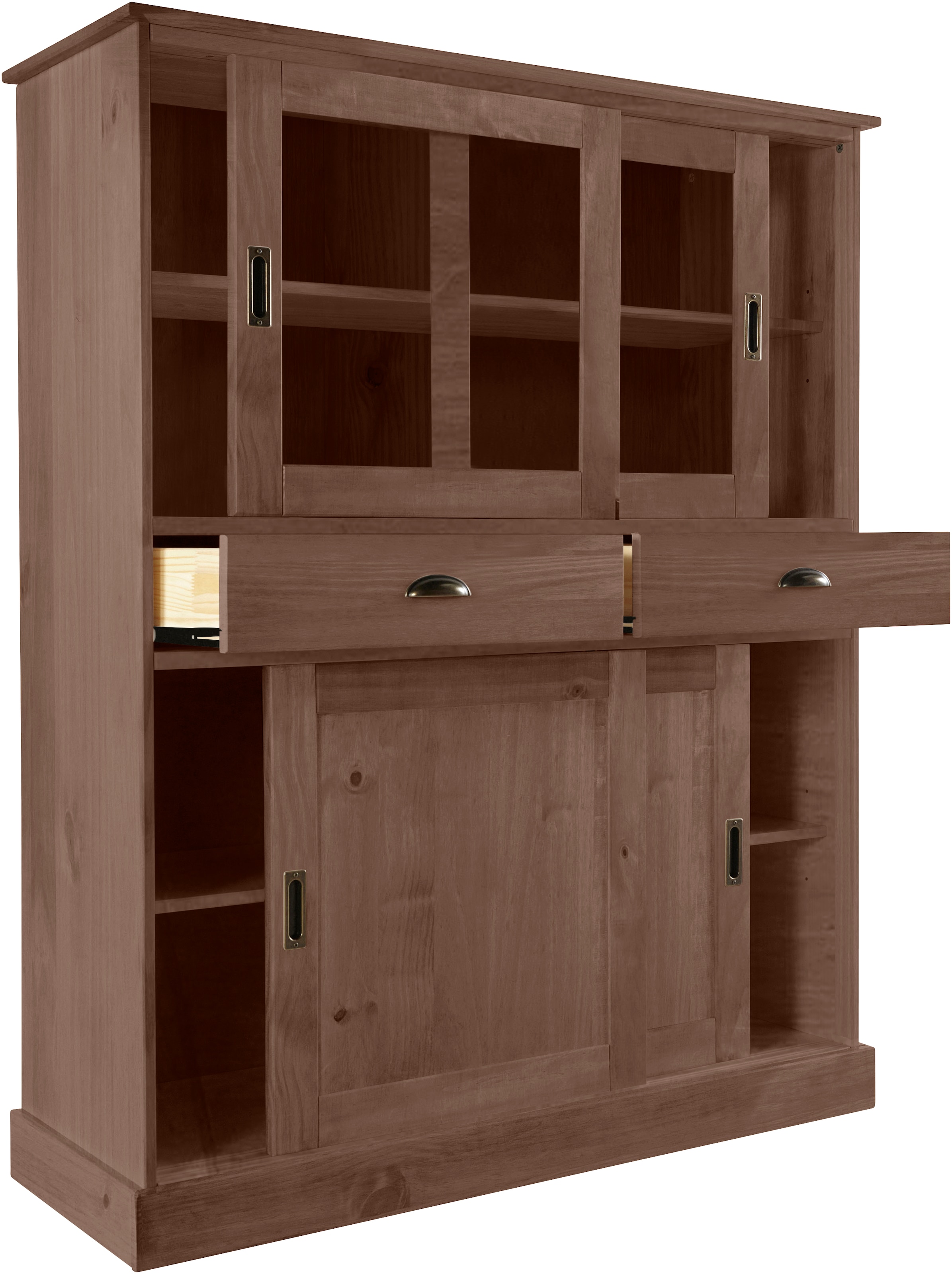 Home affaire Highboard »Schröder«, Vitrine aus massivem Kiefernholz, Breite 114 cm