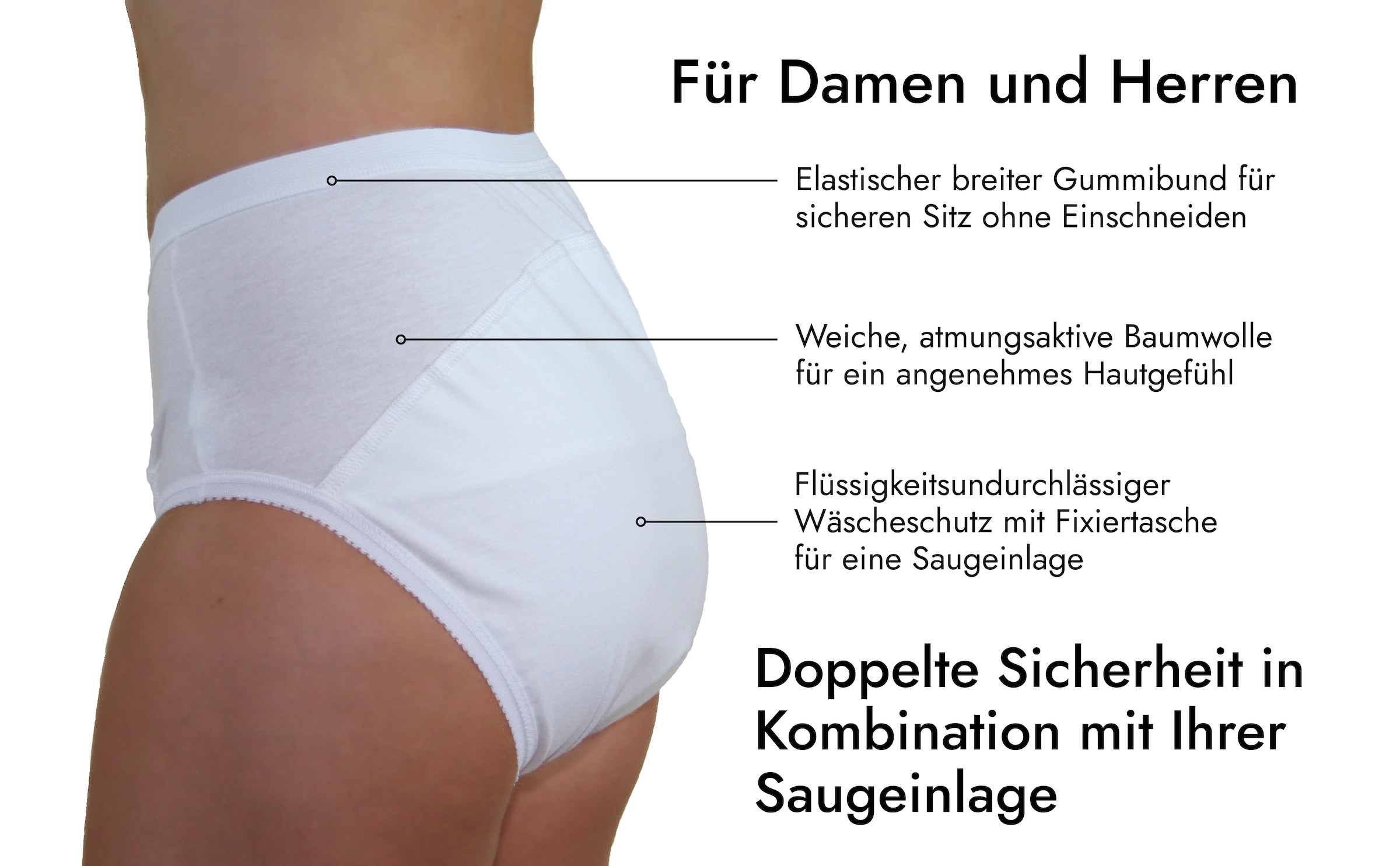 Hydas Inkontinenzslip »aus Baumwolle für Damen und Herren, mit langem Zwickel und Nässeschutz« Fixier Tasche für Saugeinlagen, 95 Grad waschbar, Trockner geeignet