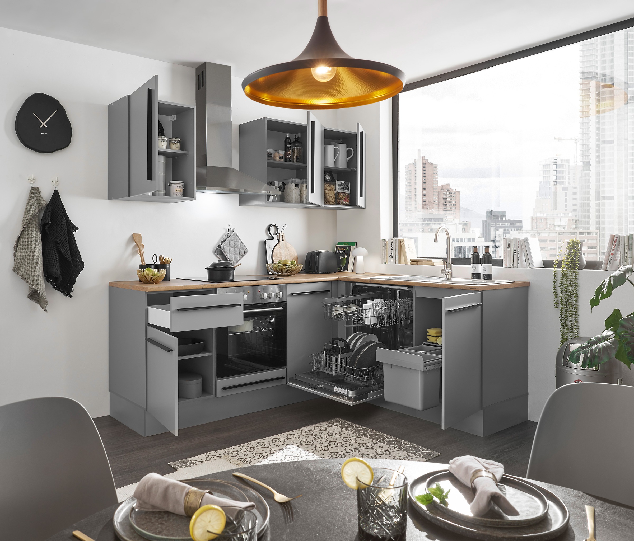 BASIC by Balculina Winkelküche »Denver, Küche BxHxT 220/115 x 211 x 60«, Breite 220 cm, wahlweise mit E-Geräten und Induktion
