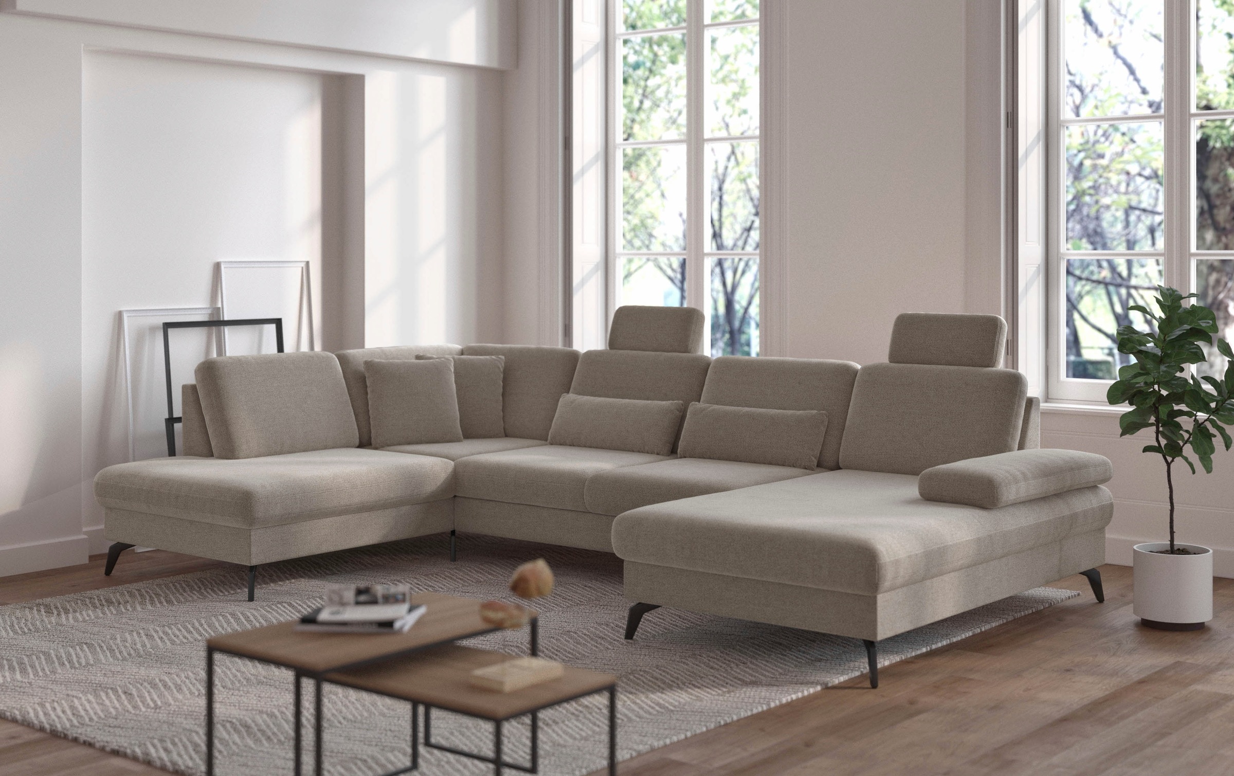 sit&more Wohnlandschaft »Morris U-Form, inkl. Sitztiefenverstellung«, wahlweise mit Armteilverstellung, Bettfunktion & Bettkasten