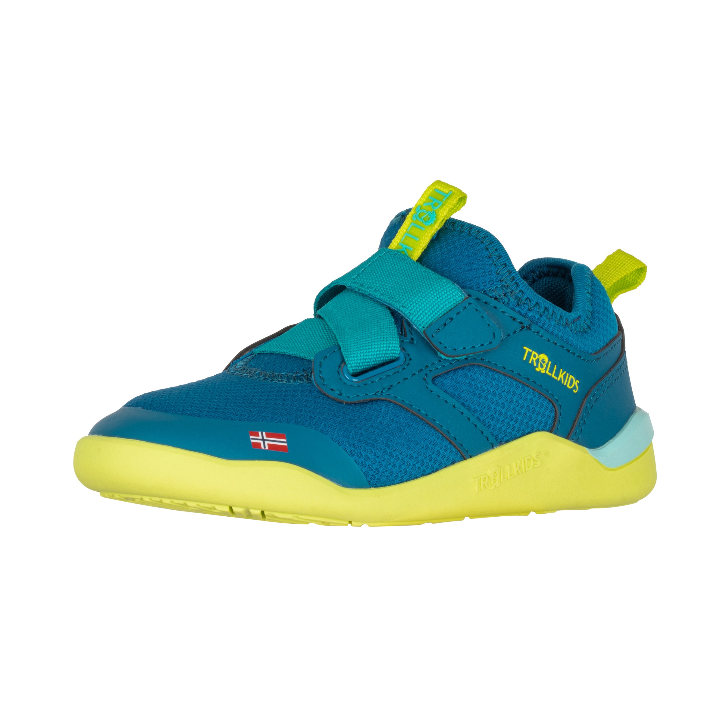 Barfußschuh TROLLKIDS "KIDS BERGEN BAREFOOT HIKER", Kinder, Gr. 40, summernight blau, blau coral, cool lime, Synthetik, Schuhe Barfußschuh