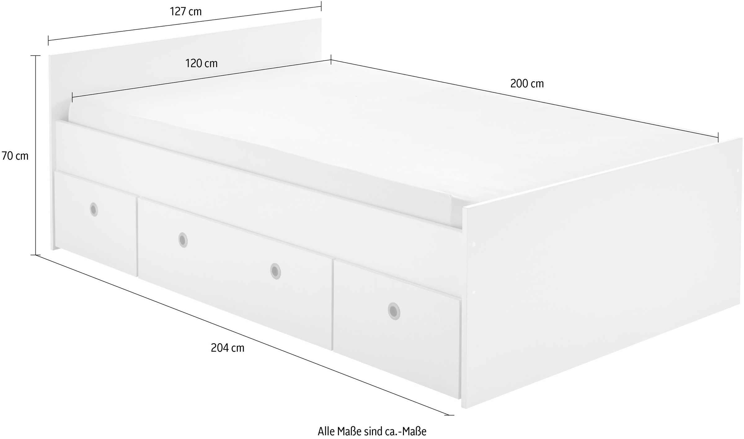 arthur berndt Stauraumbett »Bente 1, TOP PREIS, viel Stauraum, 2 Breiten (90cm + 120cm)«, mit Melamin-Oberfläche, 3 Schubkästen auf Rollen, MADE IN GERMANY