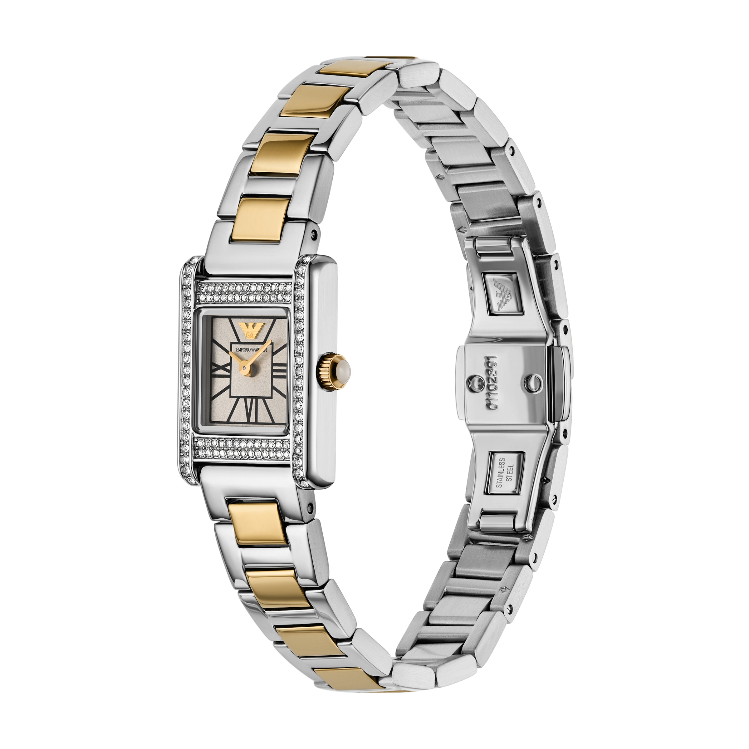 Emporio Armani Quarzuhr, Armbanduhr, Damenuhr, Edelstahlarmband, analog, Glassteine