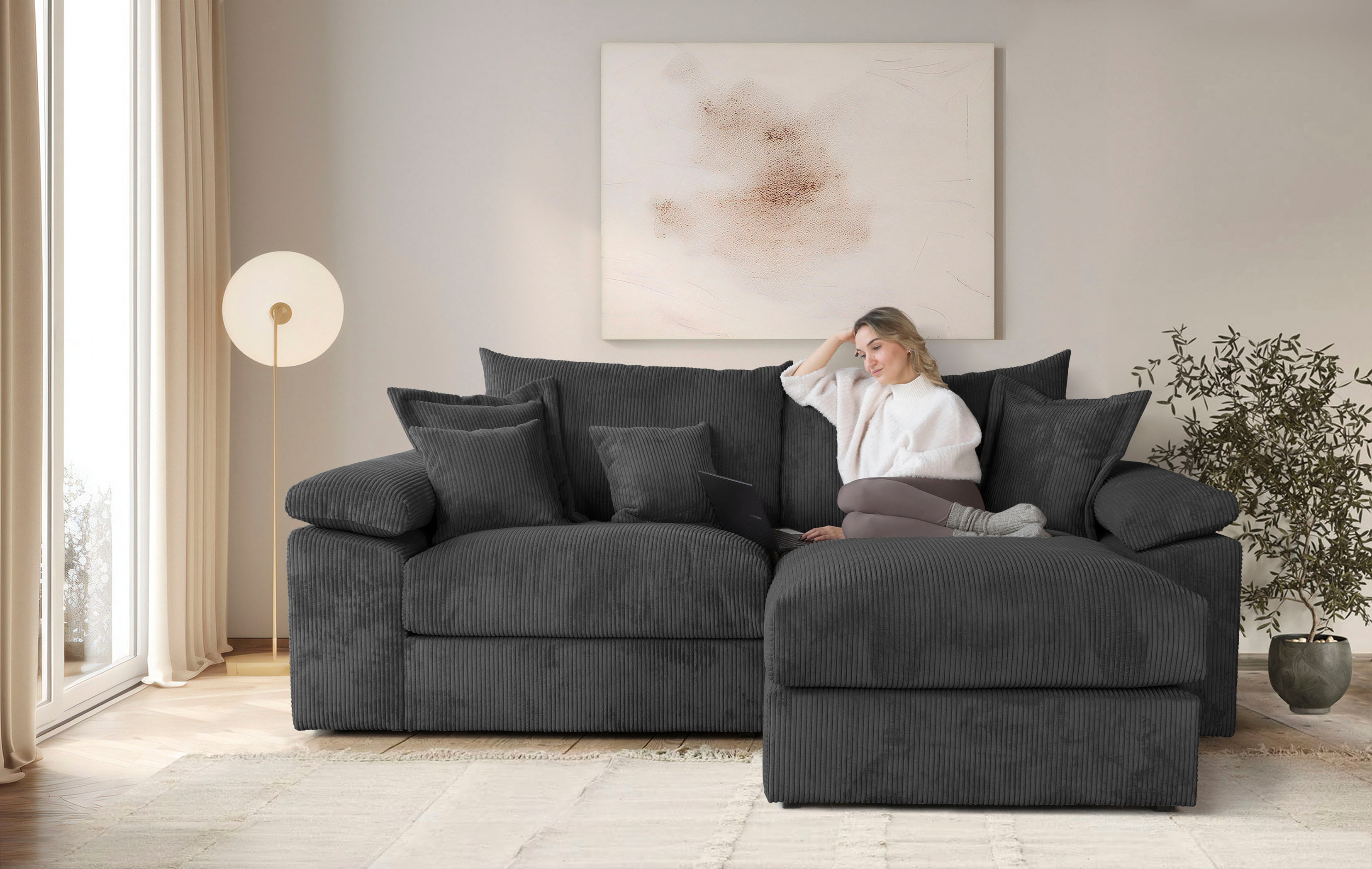 OTTO home Ecksofa "Soft&Cosy XL L-Form, B: 246 cm - OTTO. Verlässliche Qualität." Mega-Sofa, Cord oder Chenille-Struktur, mit Federkern & 4 Zierkissen