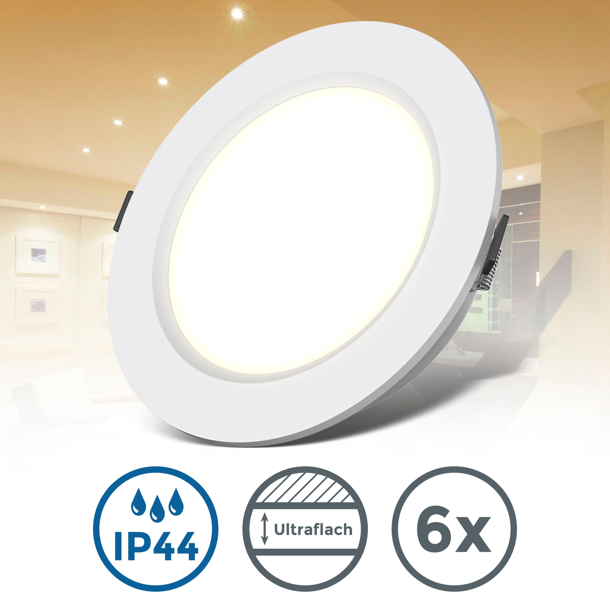 LED Bad-Einbauleuchte, 6er-Set, Schutzart IP44,  Ø 11,7 cm, inkl. LED Leuchtmittel
