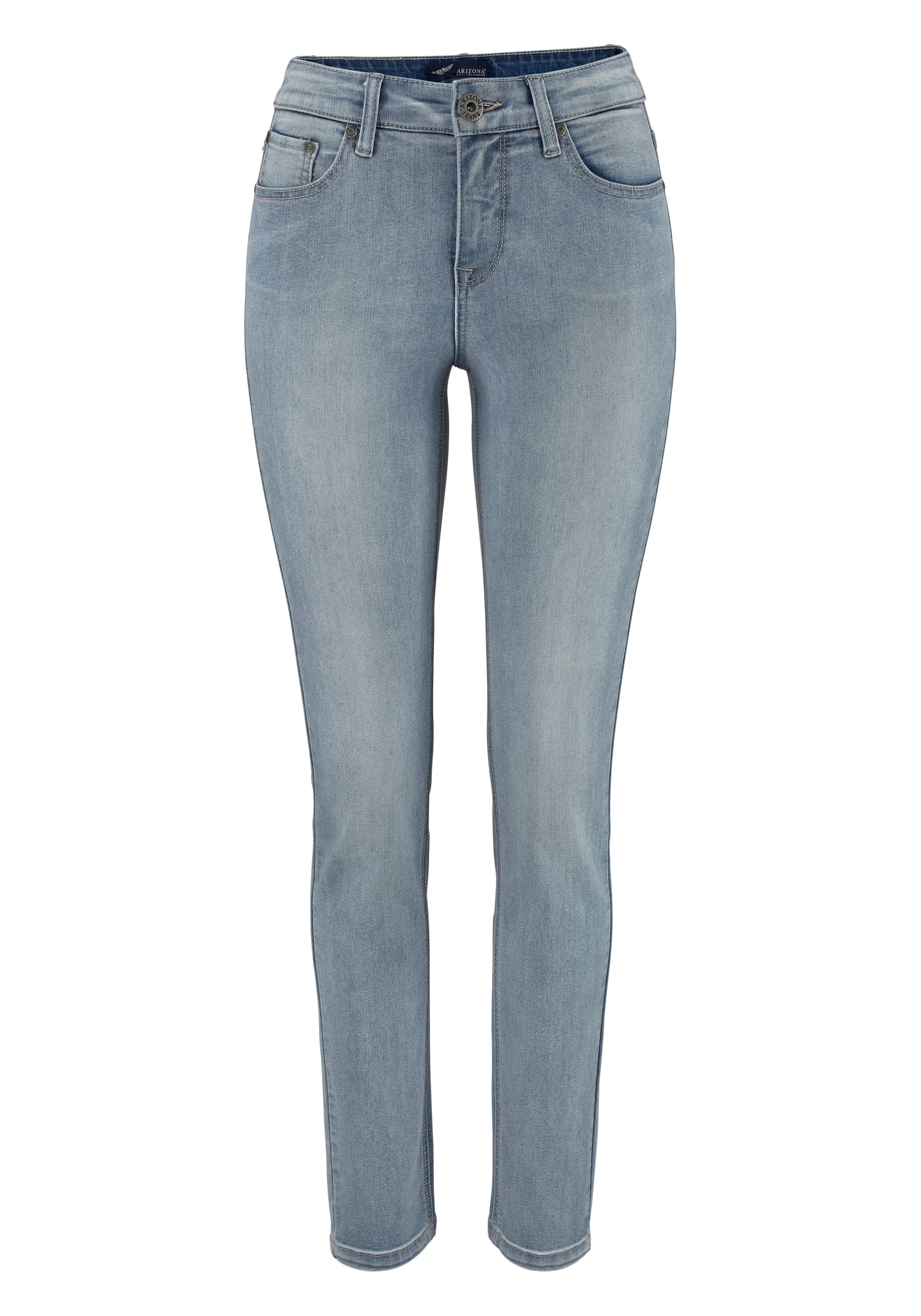 Slim-fit-Jeans ARIZONA "Shaping", Damen, Gr. 48, N-Gr, blau (bleached), Jeans, Obermaterial: 79% Baumwolle, 19% Polyester, 2% Elasthan, Basic, sehr schmal lang, Jeans Slim-fit-Jeans, enge Passform, Röhrenjeans, Used-Look-Waschung, hohe Leibhöhe, Topseller 2
