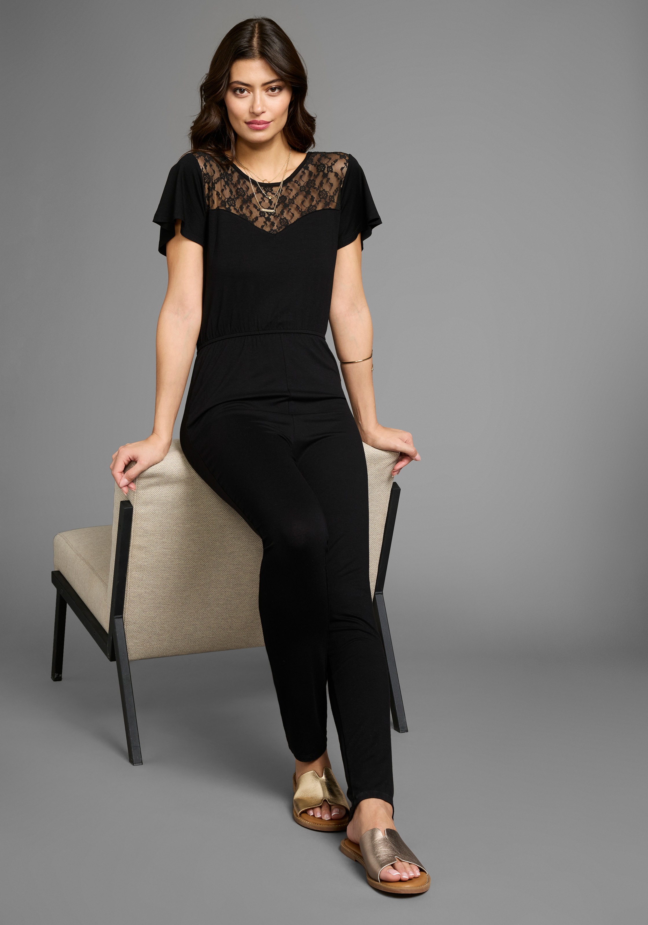 Laura Scott Jumpsuit, mit Spitzeneinsatz & bequemen Gummizugbund - NEUE KOL günstig online kaufen