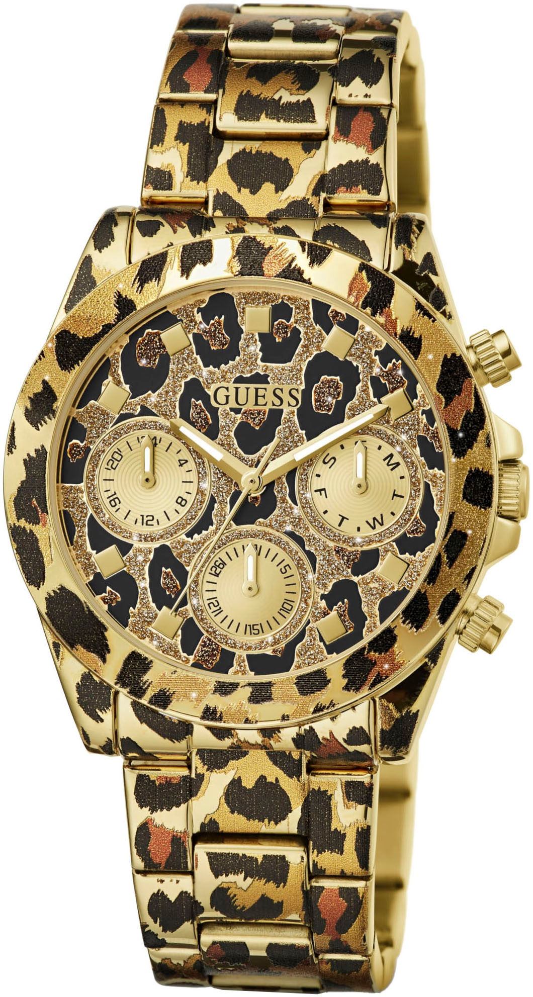 Guess Multifunktionsuhr »LEOPARDESS«, Quarzuhr, Armbanduhr, Damenuhr, Datum, 12/24-Std.-Anzeige
