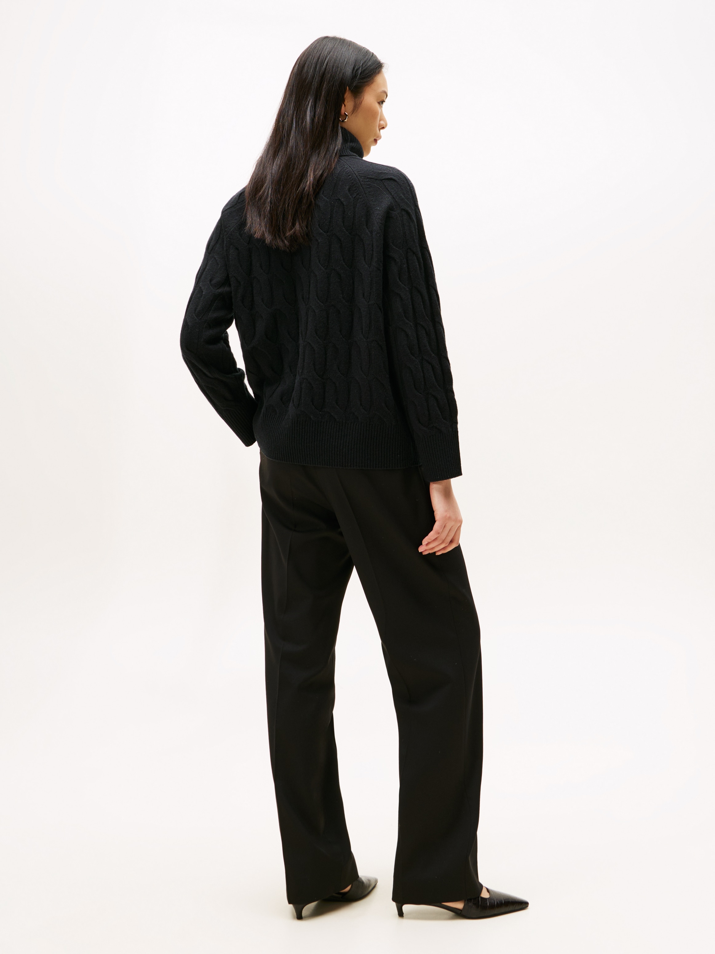 Tommy Hilfiger Rollkragenpullover »SOFT WOOL CABLE ROLL-NK LS SWT« Wolle, mit Zopfmuster