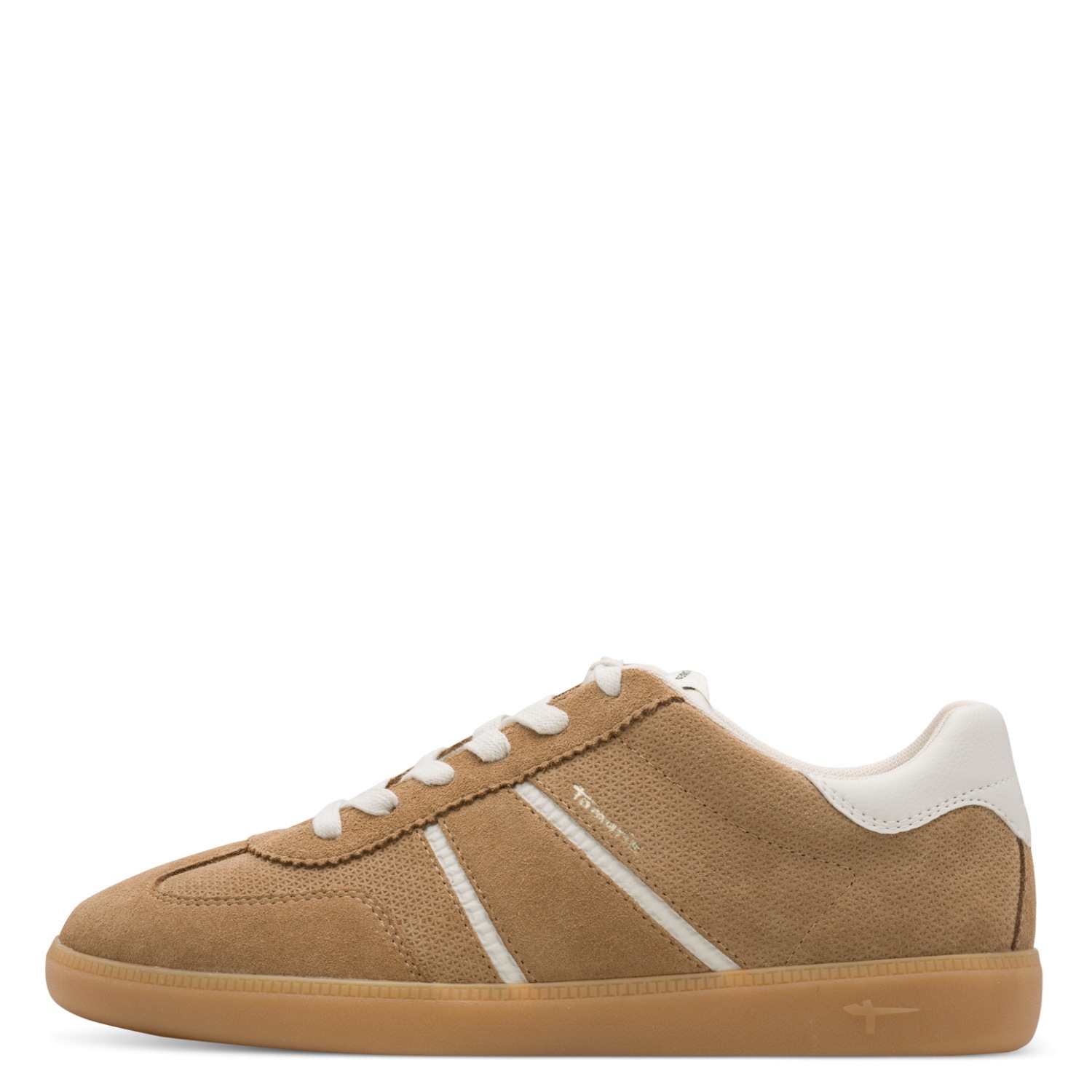 Plateausneaker TAMARIS, Damen, Gr. 36, taupe, weiß, Lederimitat, Veloursleder, unifarben mit Farbeinsatz, Schuhe Plateausneaker, Freizeitschuh, Halbschuh, Schnürschuh mit gepolstertem Schaftrand, Topseller 2