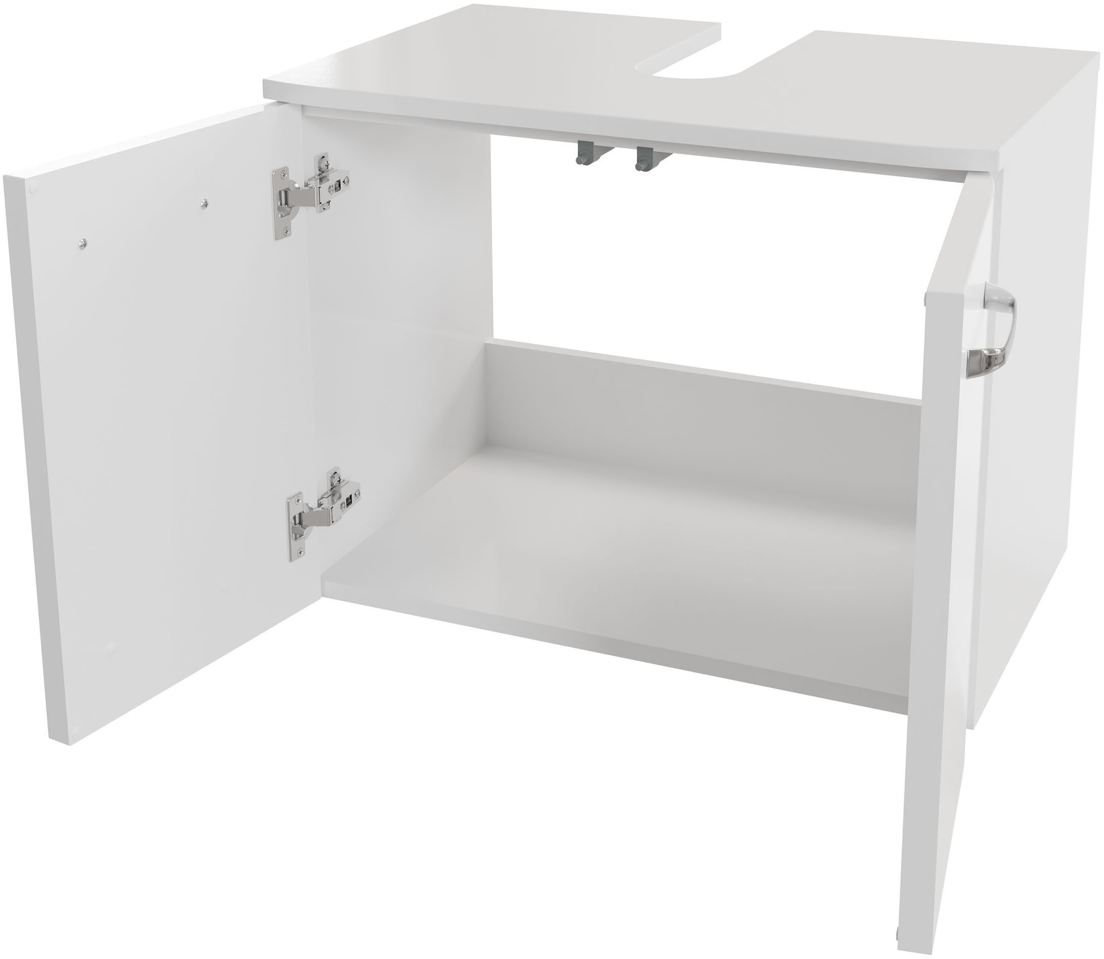 Saphir Waschbeckenunterschrank »Waschbeckenunterschrank Serie 3006, 2 Türen, Siphonausschnitt, 60cm«, Waschbeckenschrank inkl. Türdämpfer, Griffe in Chrom Glanz