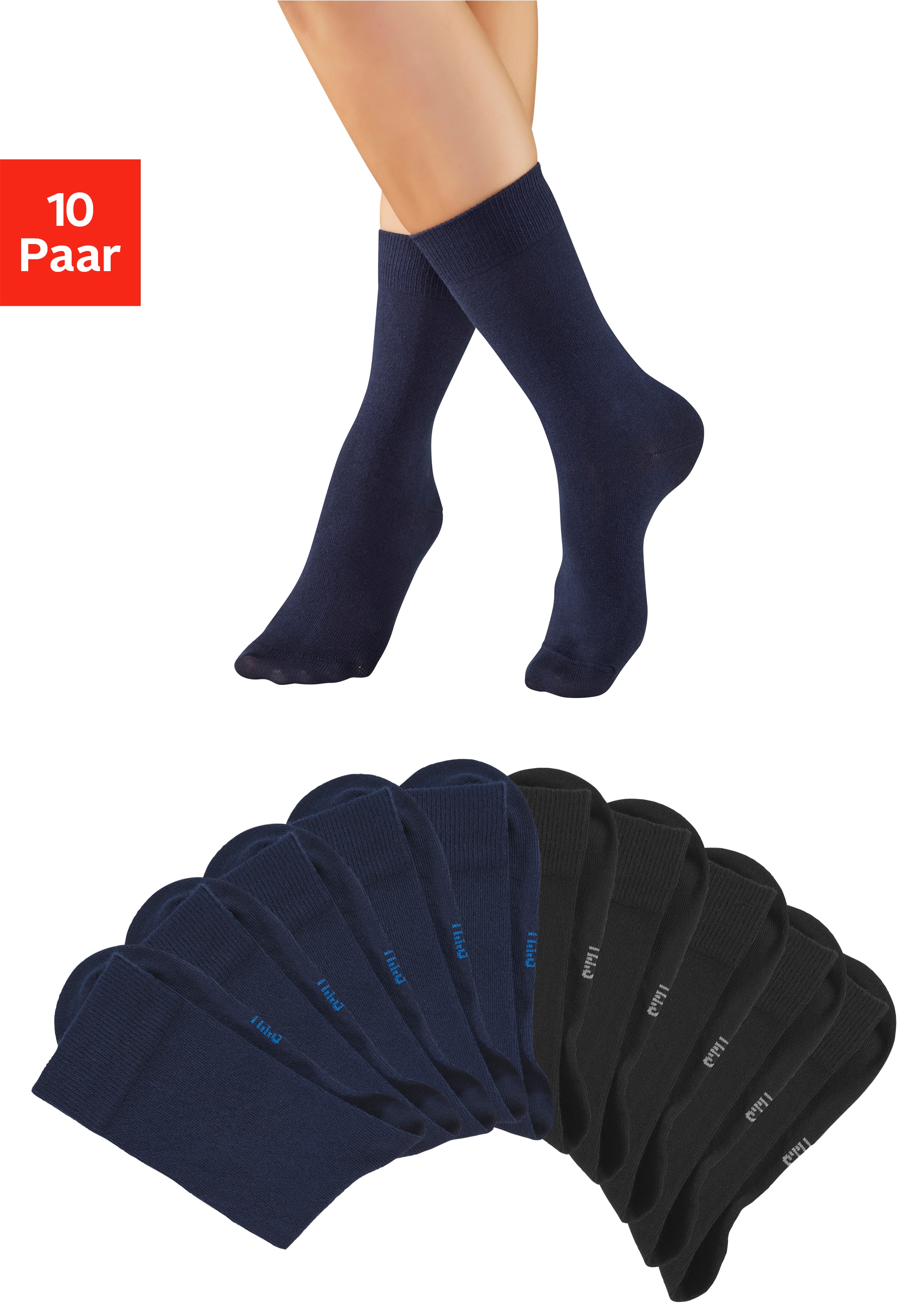 H.I.S Freizeitsocken "Damen und Herren Atmungsaktiver Baumwollanteil; Business, Basic" Packung, 10 Stk. tlg. mit weichen Rippbündchen
