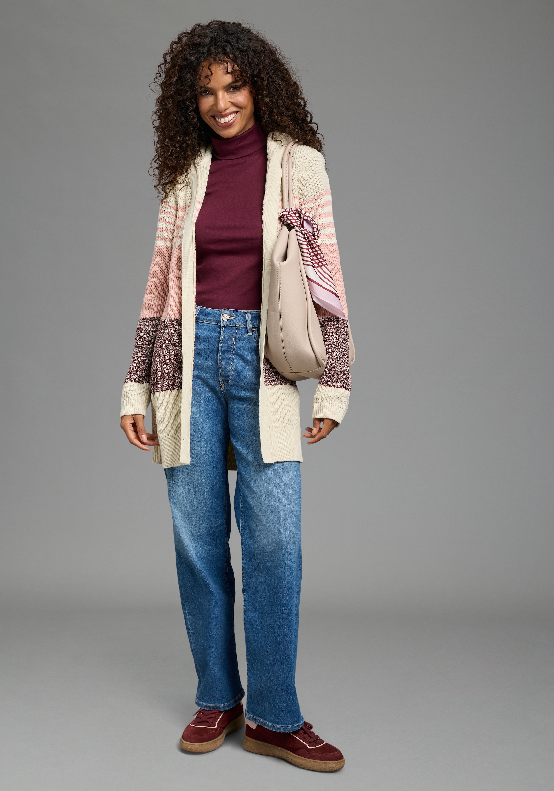 Laura Scott Kapuzenstrickjacke »extralang geschnitten, aus elastischem Strickmaterial« mit Streifendesign