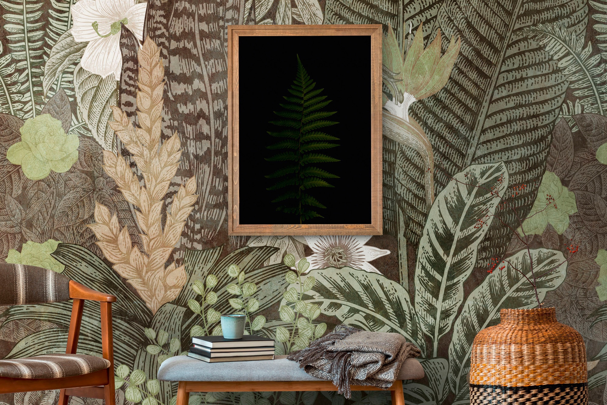 living walls Fototapete »The Wall«, botanisch-natürlich-floral, Fototapete Palmen Tapete Dschungel Tapeten Wohnzimmer Design Optik